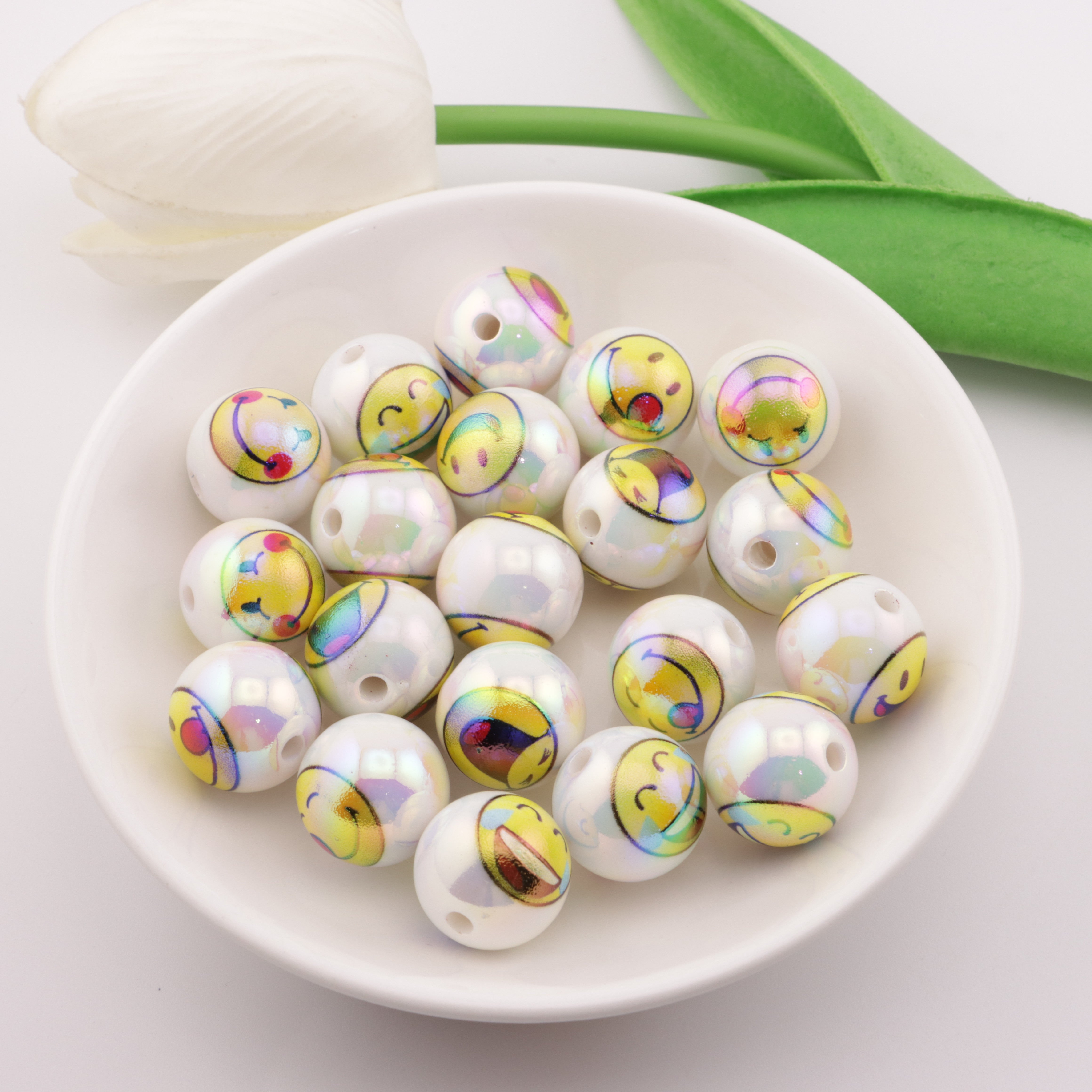 FS2014- 16mm Smiling Face Printed Beads