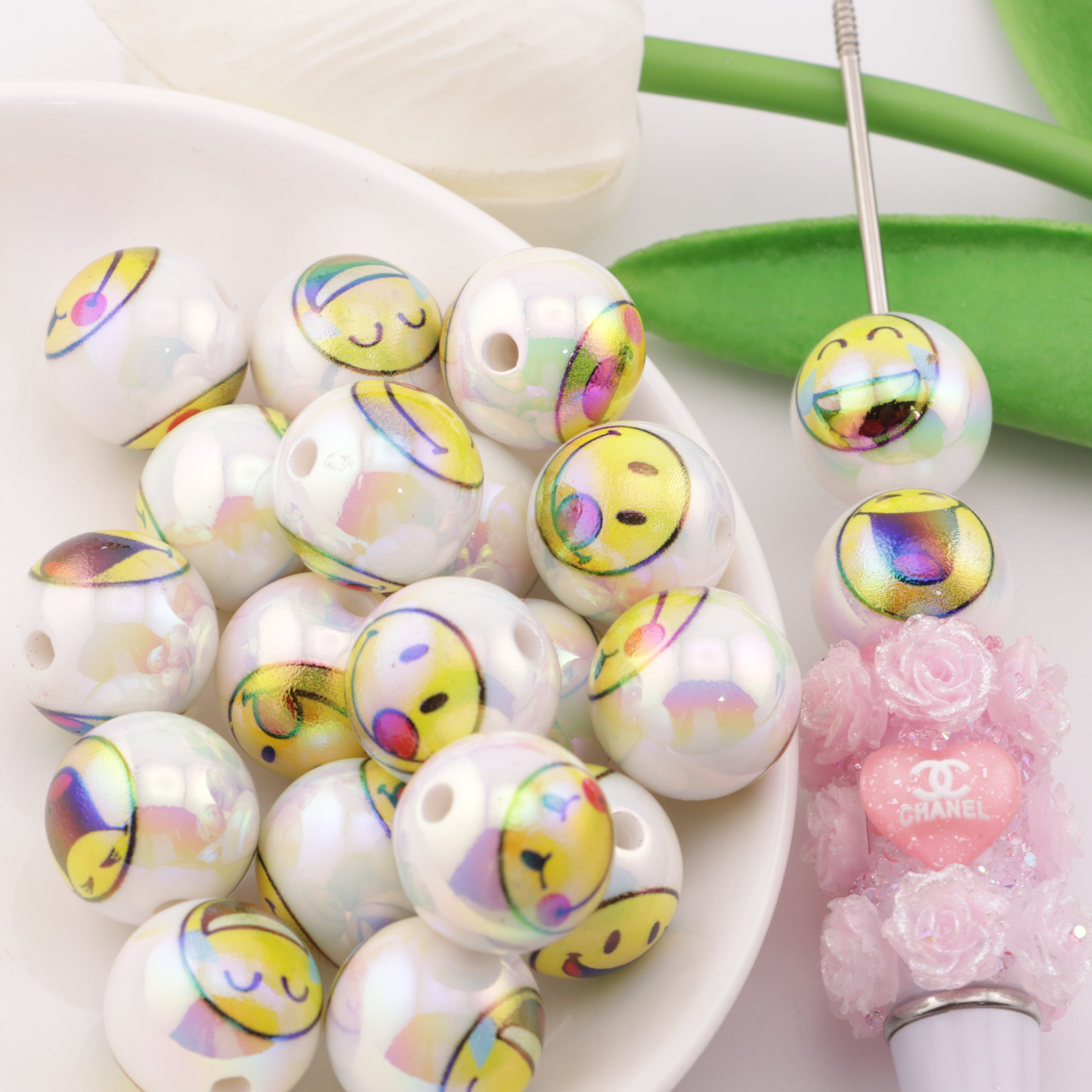 FS2014- 16mm Smiling Face Printed Beads