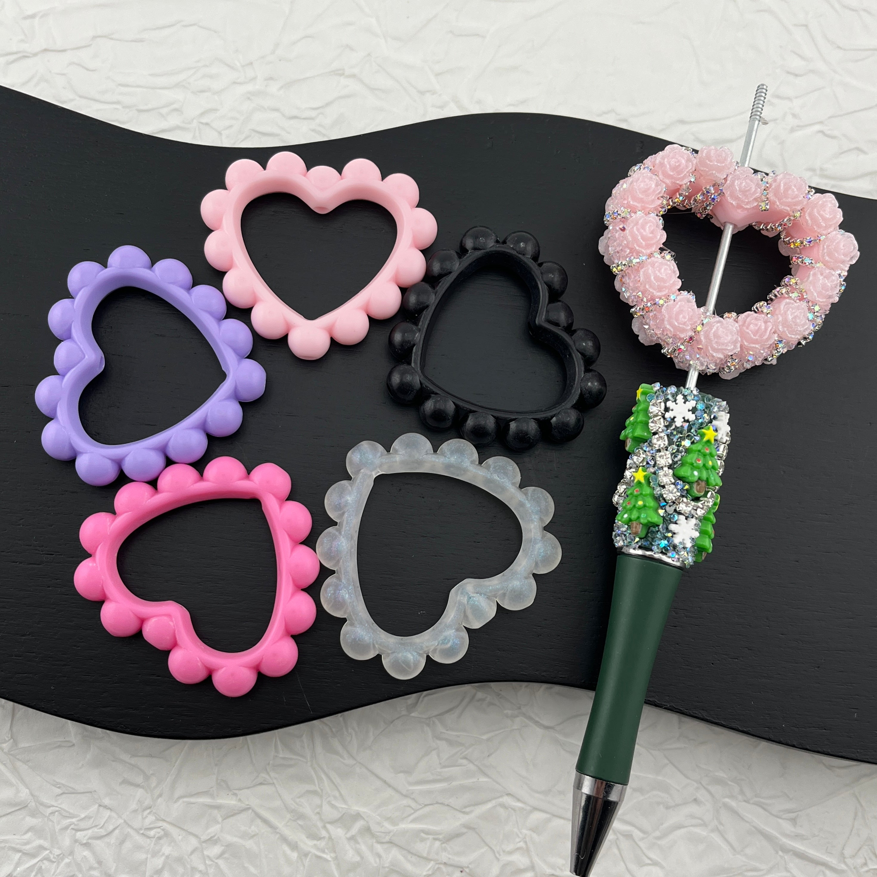 FS0846- 39MM Heart Frame Based beads Fit for Beadable Pens