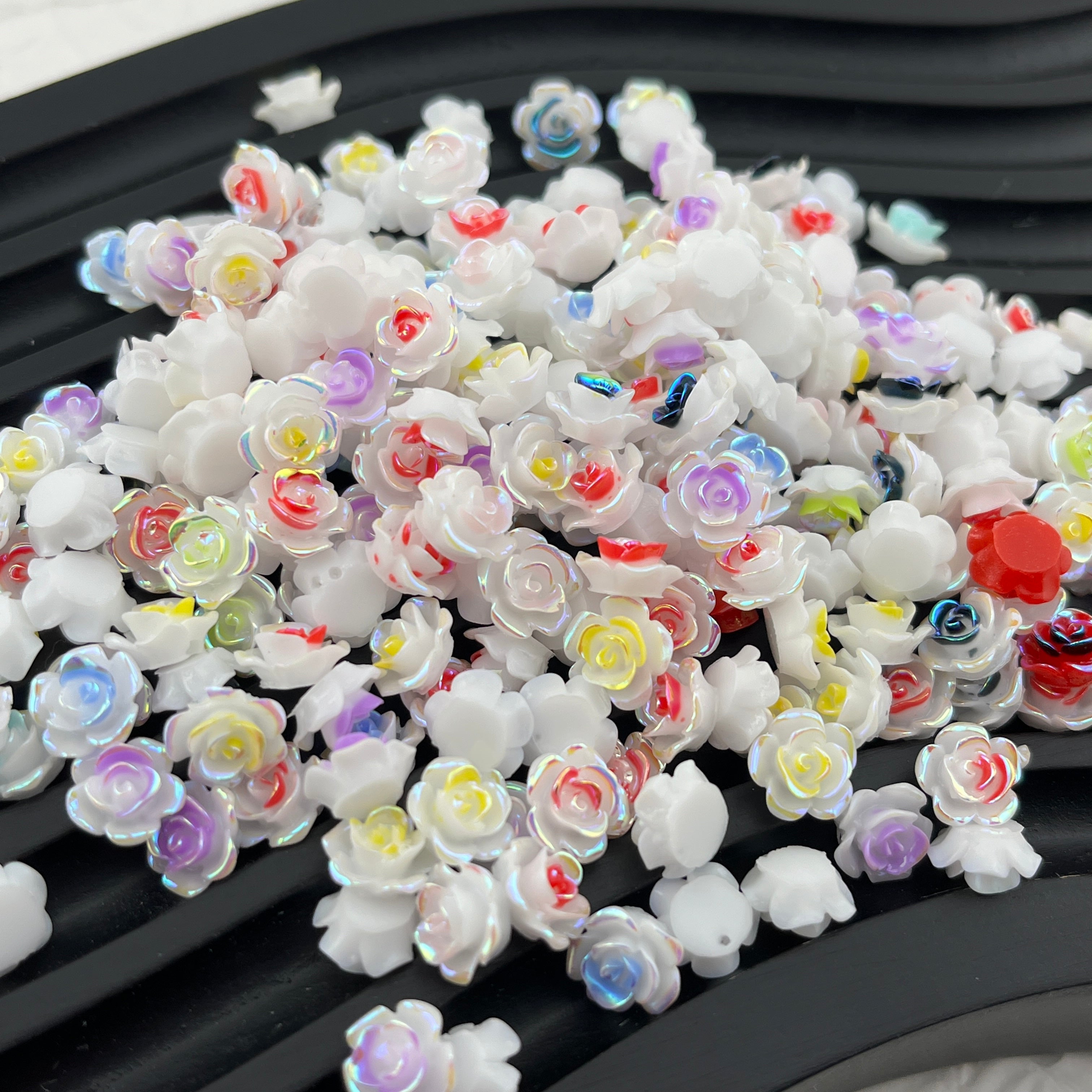 FS1810- 8MM Glowing UV Colorful White Bottom mini Rose Flower Nails Charms