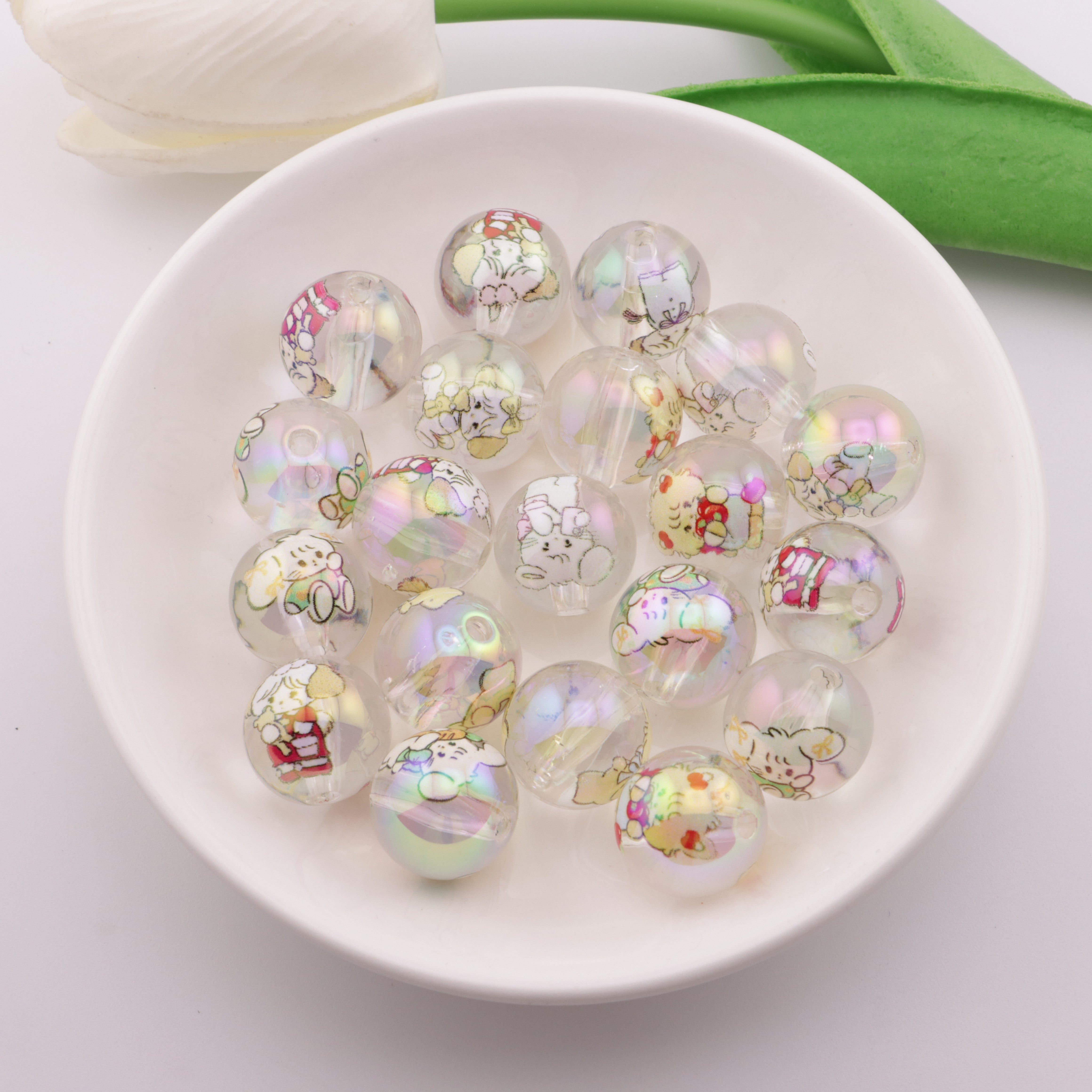 FS3874- 16mm Transparent Mikoo Printed Beads
