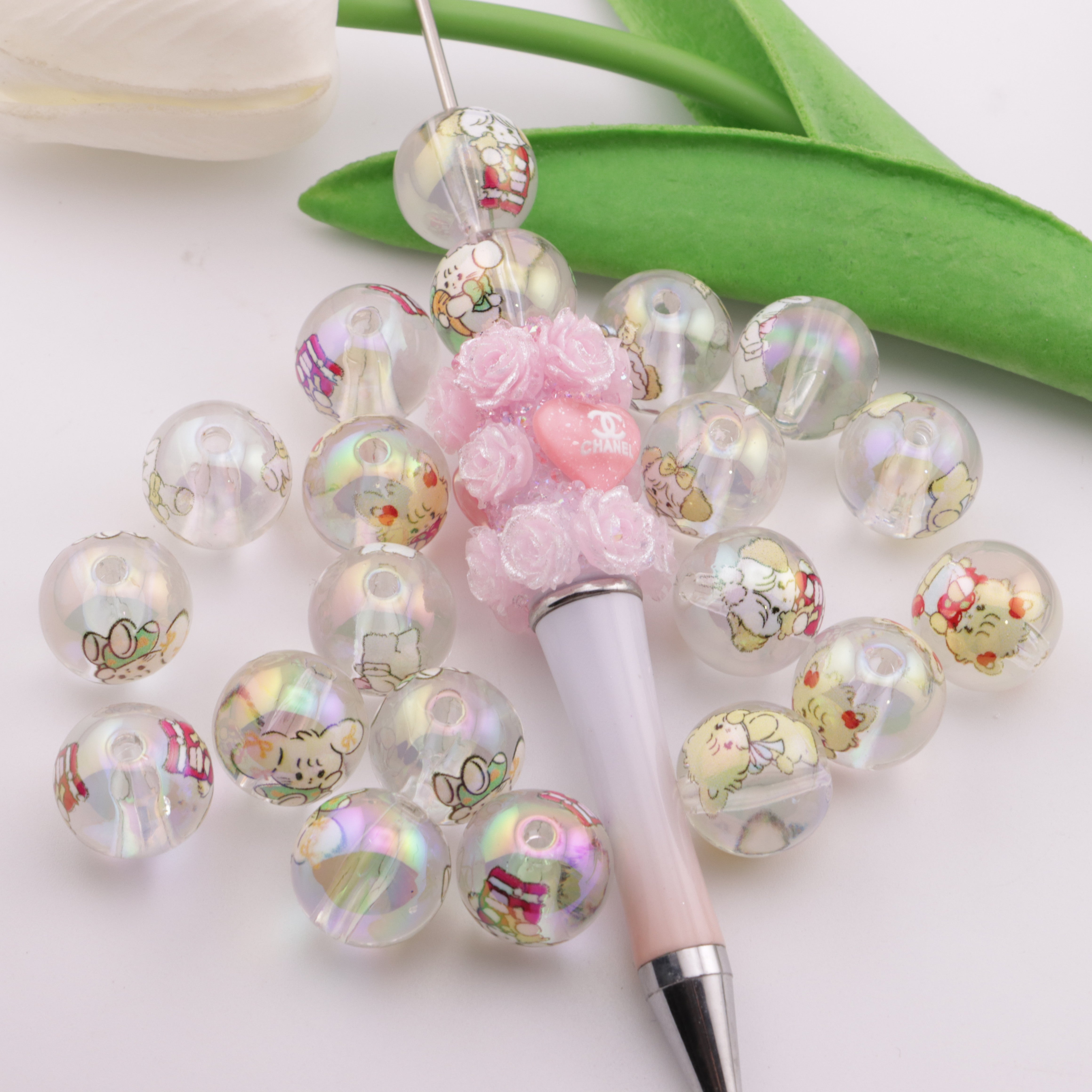 FS3874- 16mm Transparent Mikoo Printed Beads