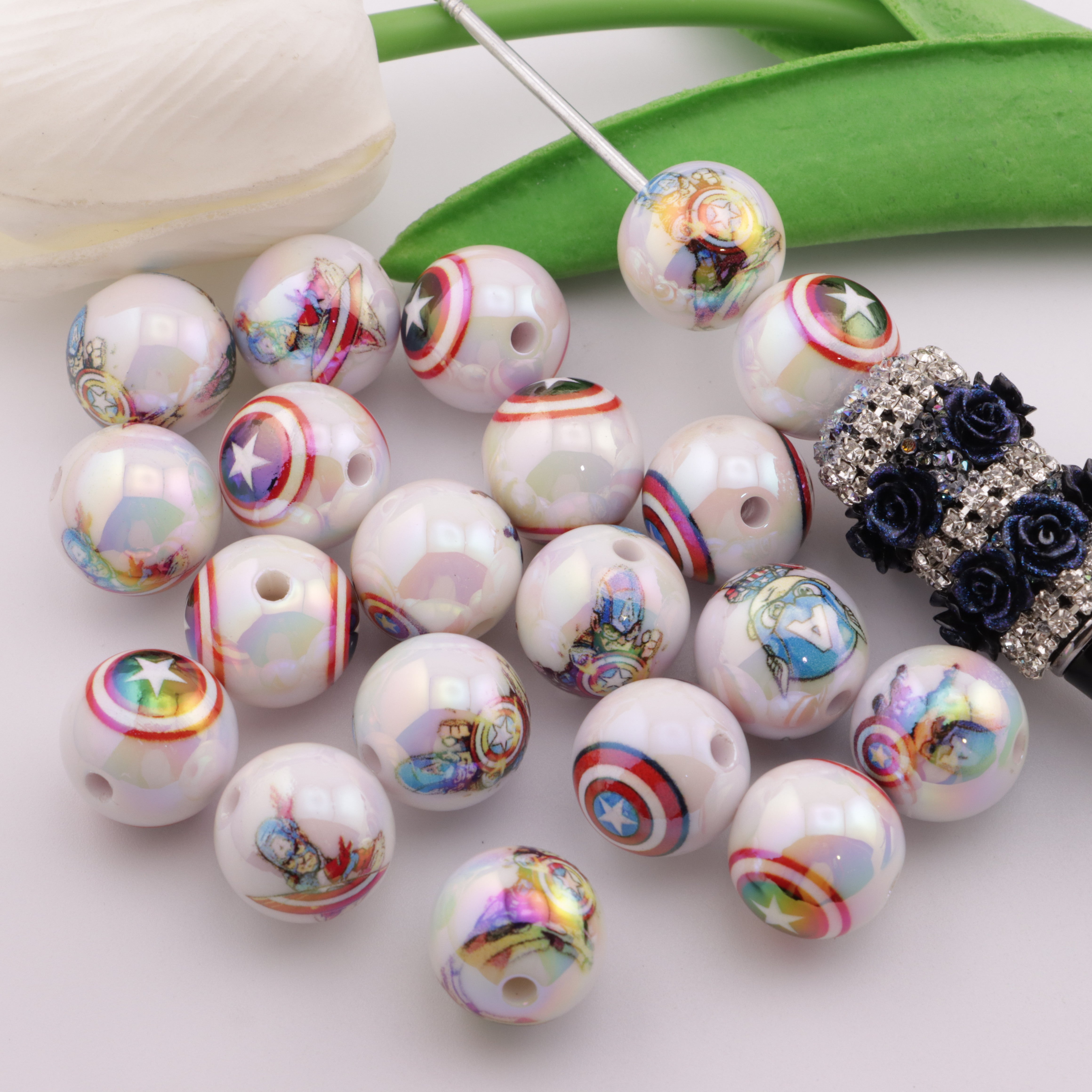 FS2022- 16mm Captain America Printed Beads