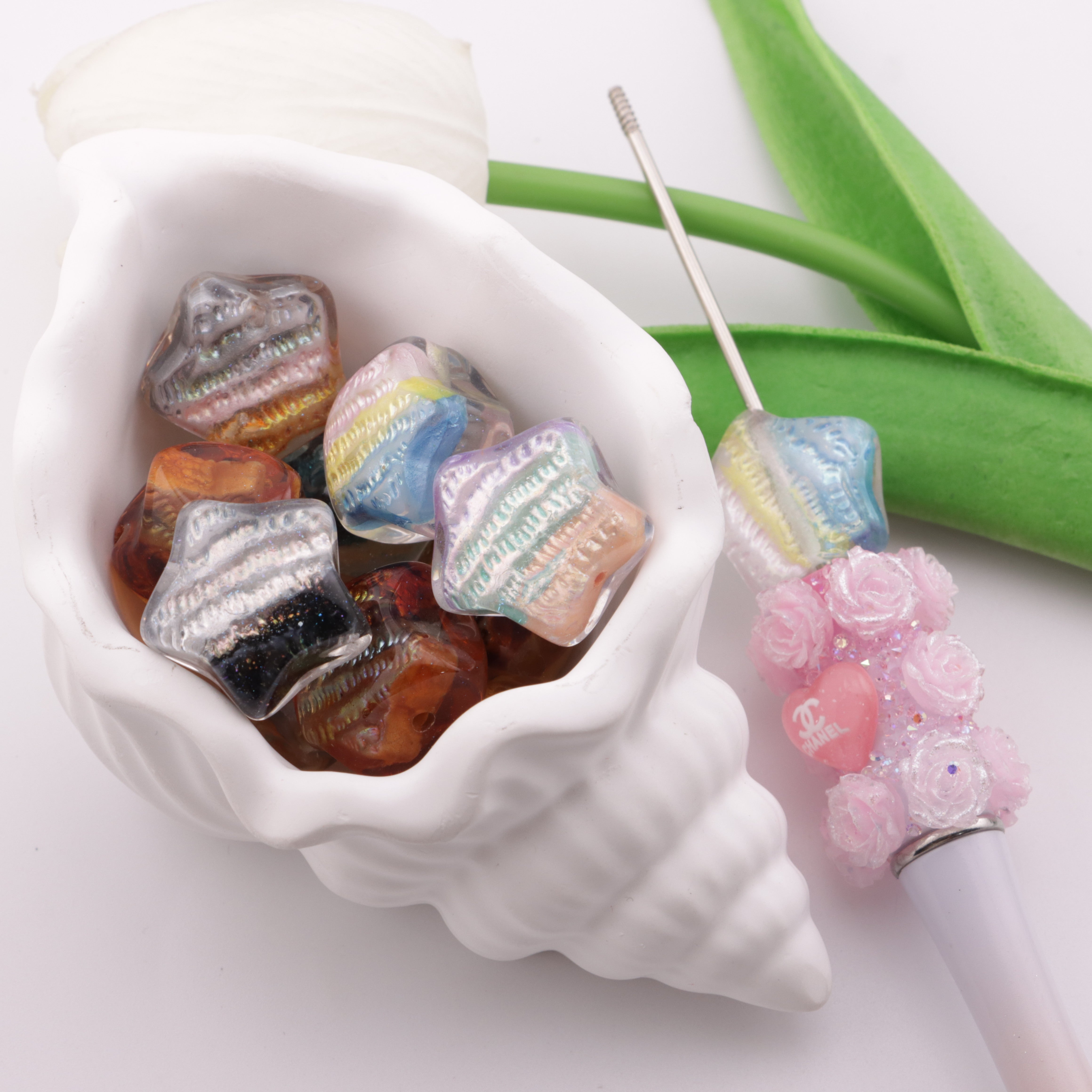 FS3108- 20mm Star-Shaped Hand-Painted Oil Painting Beads
