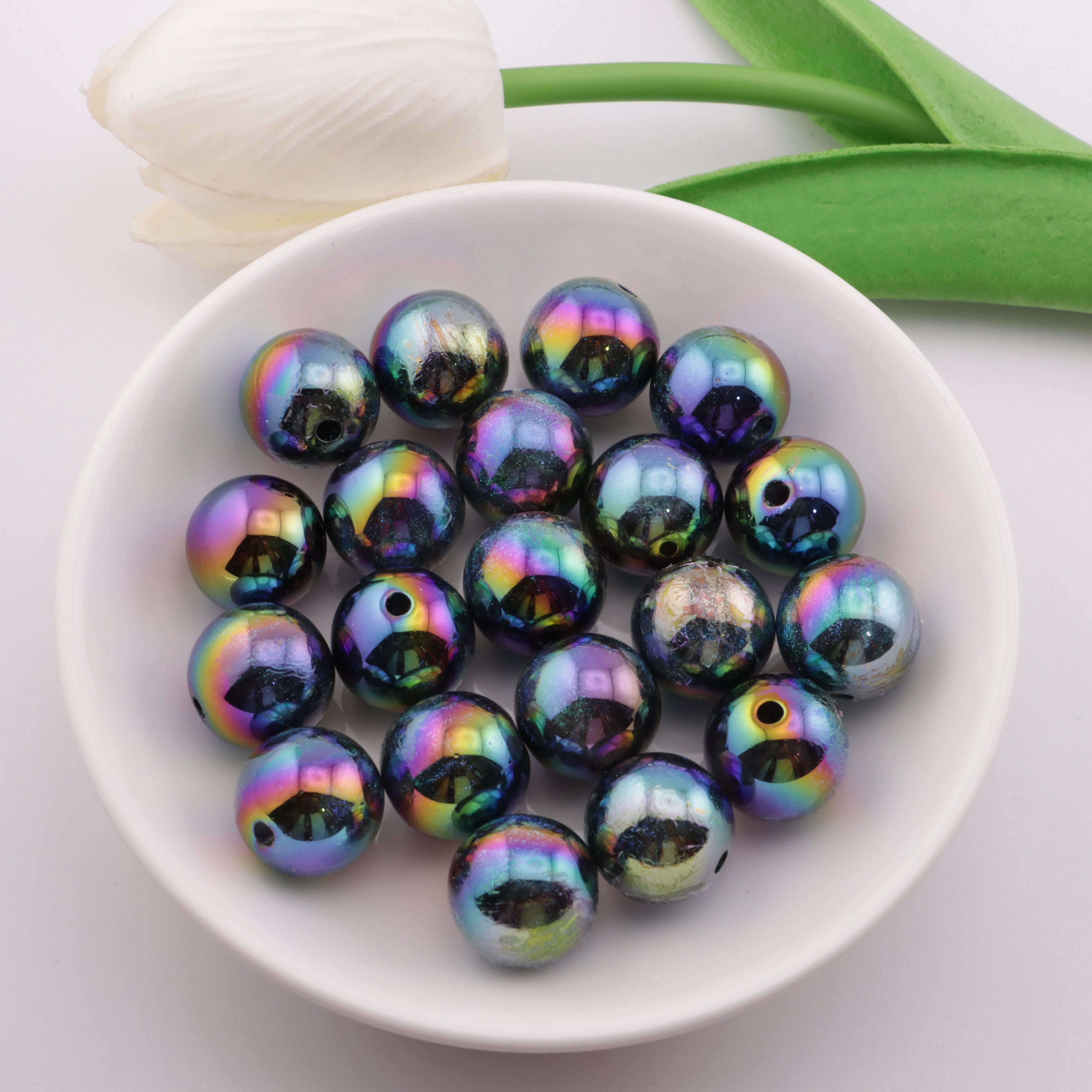 FS3876- 16mm Uv Black Glitter Resin Beads Black Thin Glitter Beads