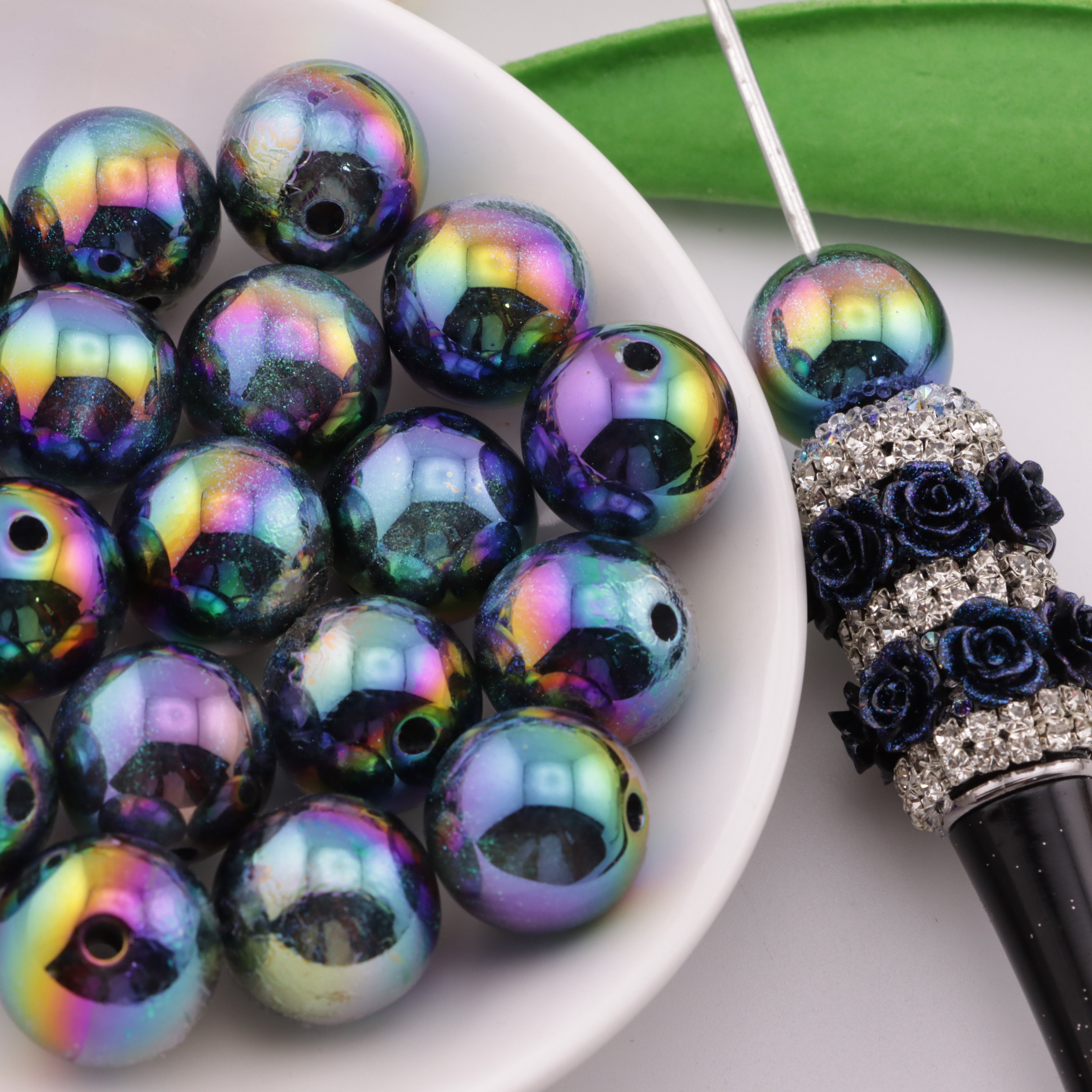 FS3876- 16mm Uv Black Glitter Resin Beads Black Thin Glitter Beads