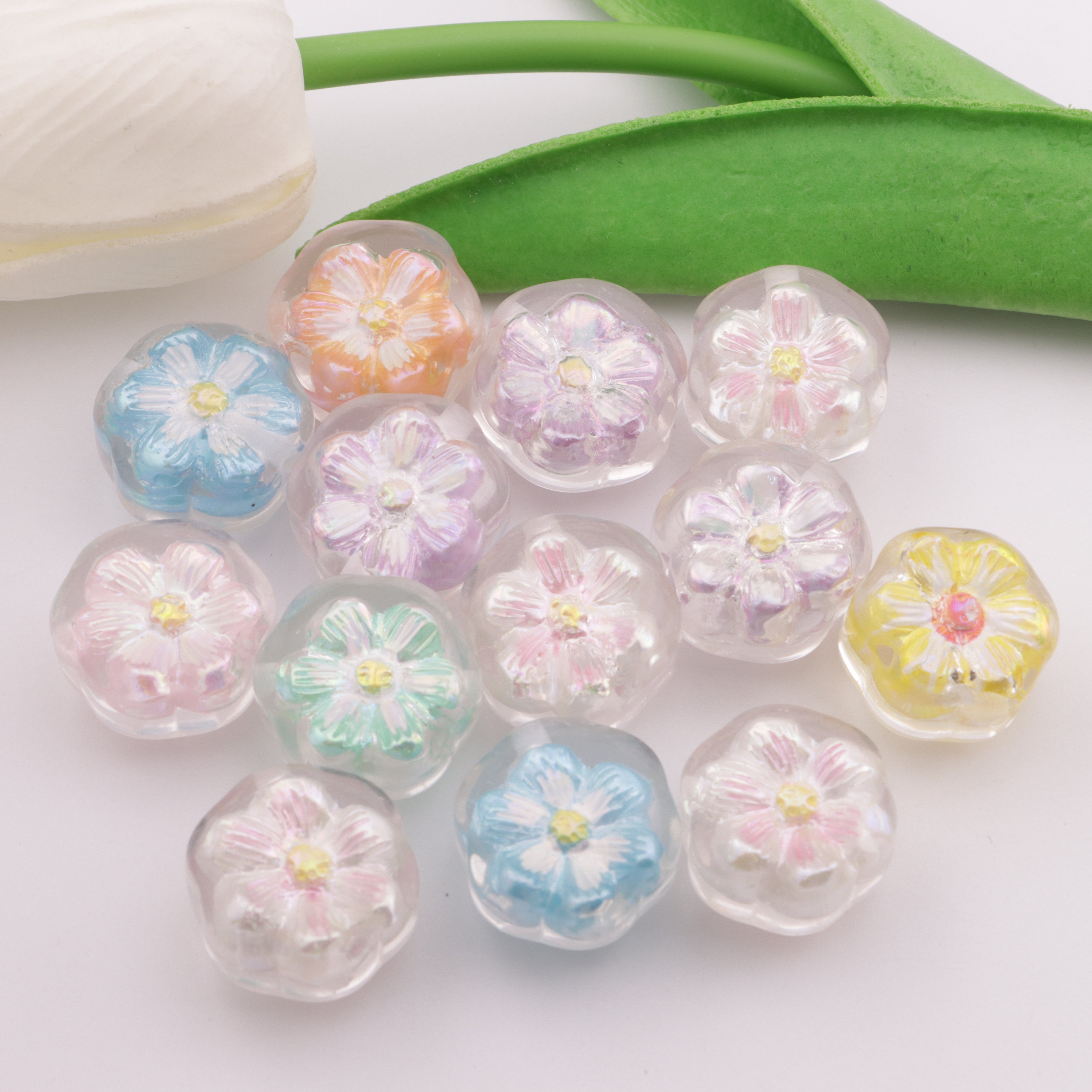 FS3752- Hand - painted Oil Painting Flowers And Resin Beads