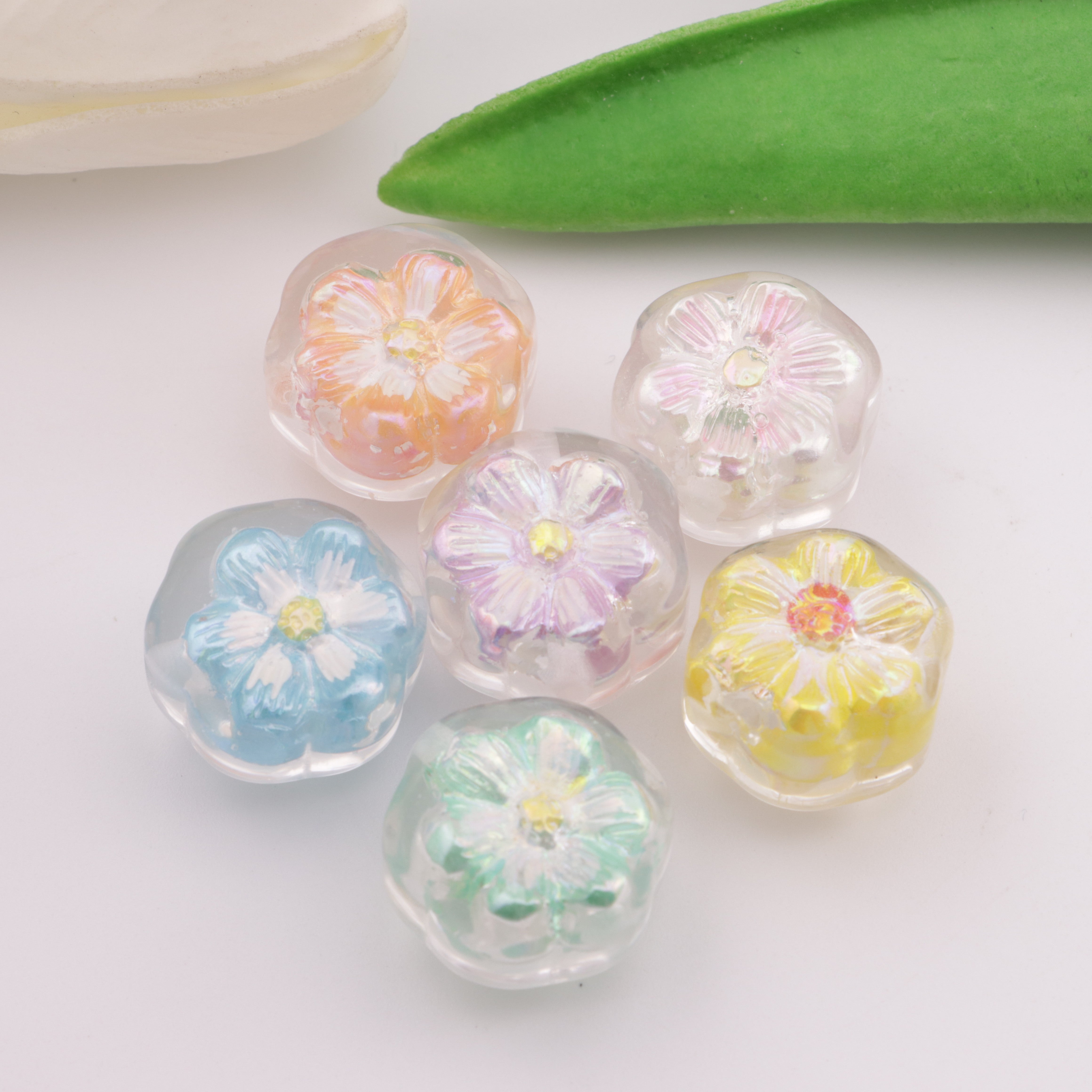 FS3752- Hand - painted Oil Painting Flowers And Resin Beads