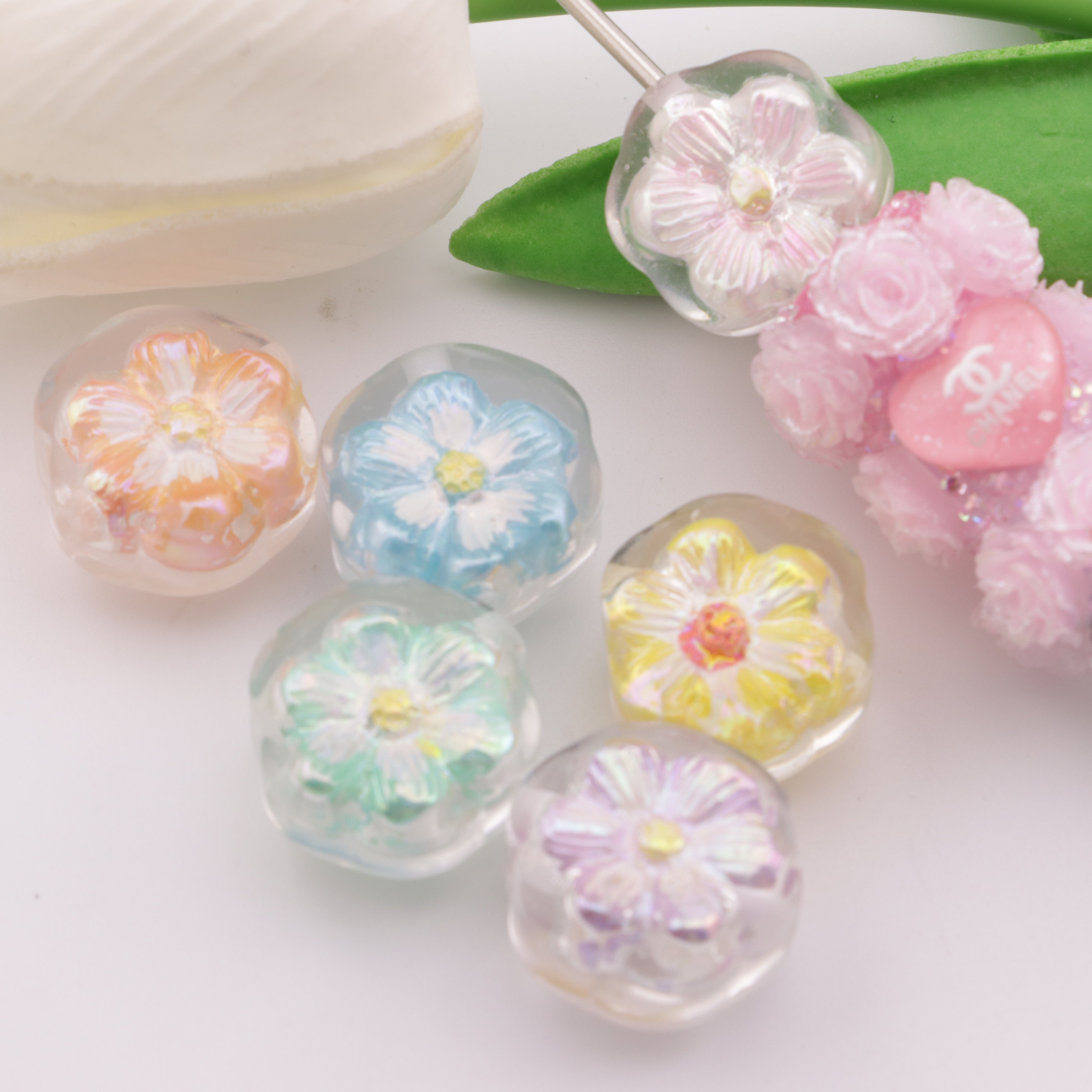 FS3752- Hand - painted Oil Painting Flowers And Resin Beads