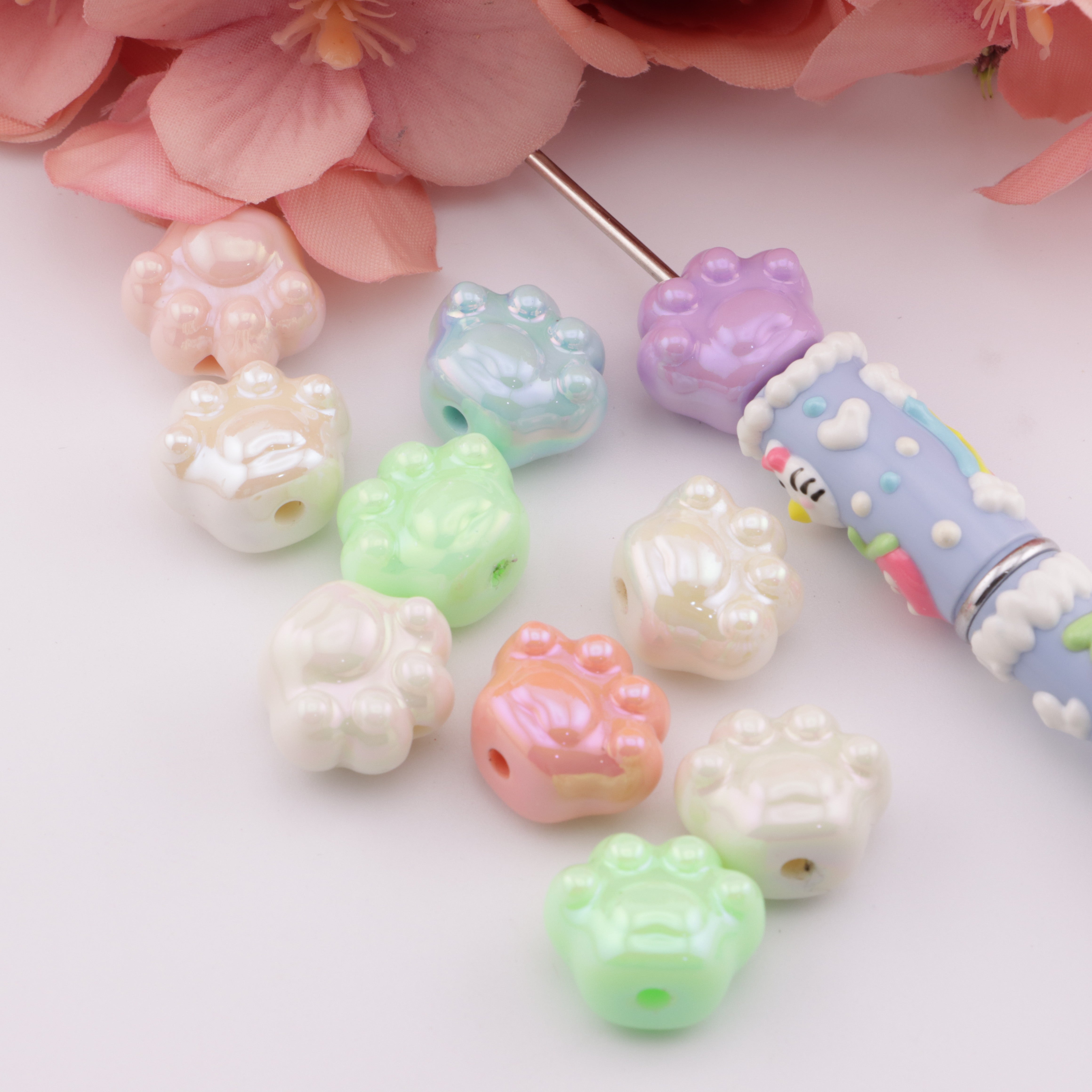 FS0583- UV Mixed Color  Dog Paw Glowing Acrylic Beads Fit For Beadable Pens