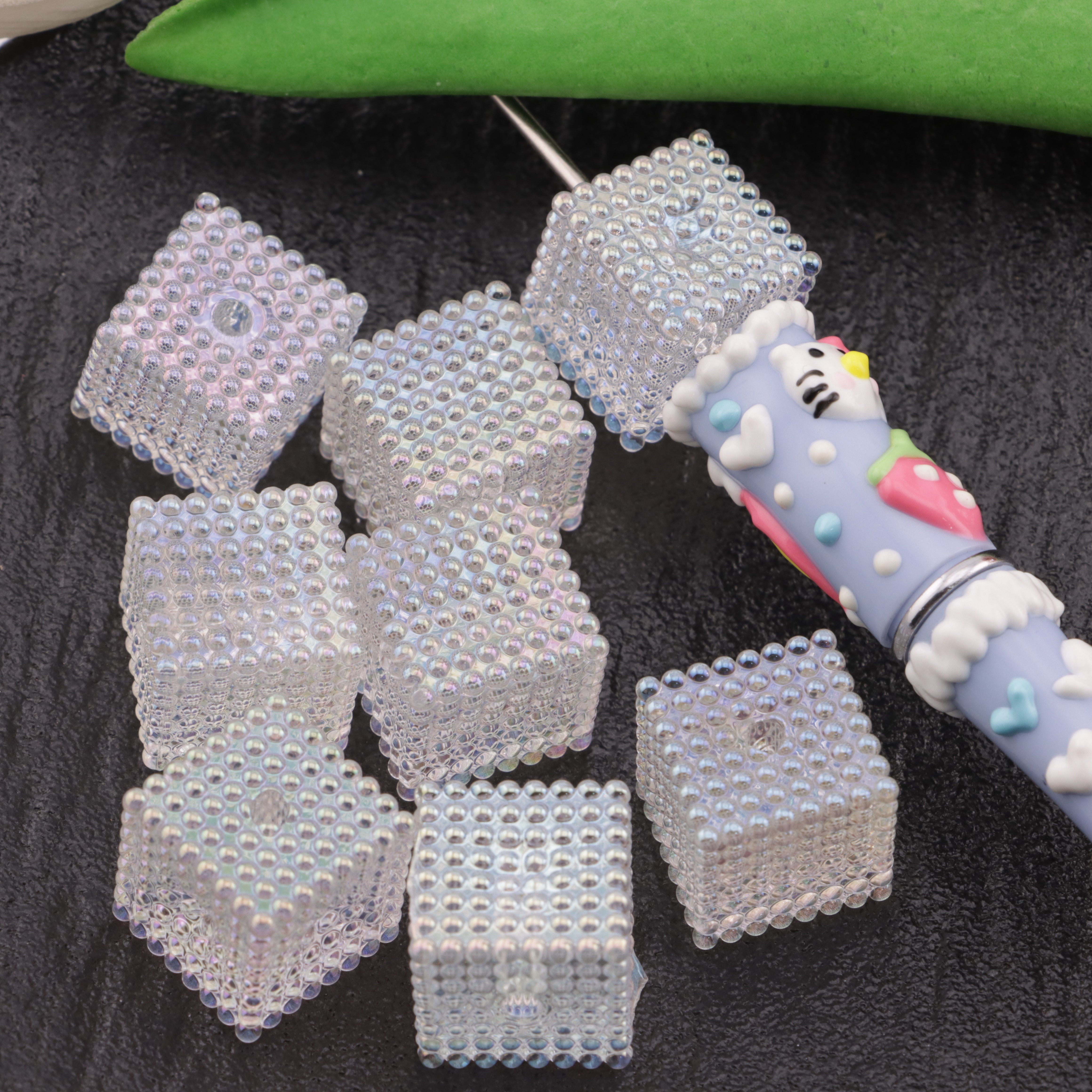 FS5678- 16mm UV Points Cubes Beads Transparent Bumpy Square Beads