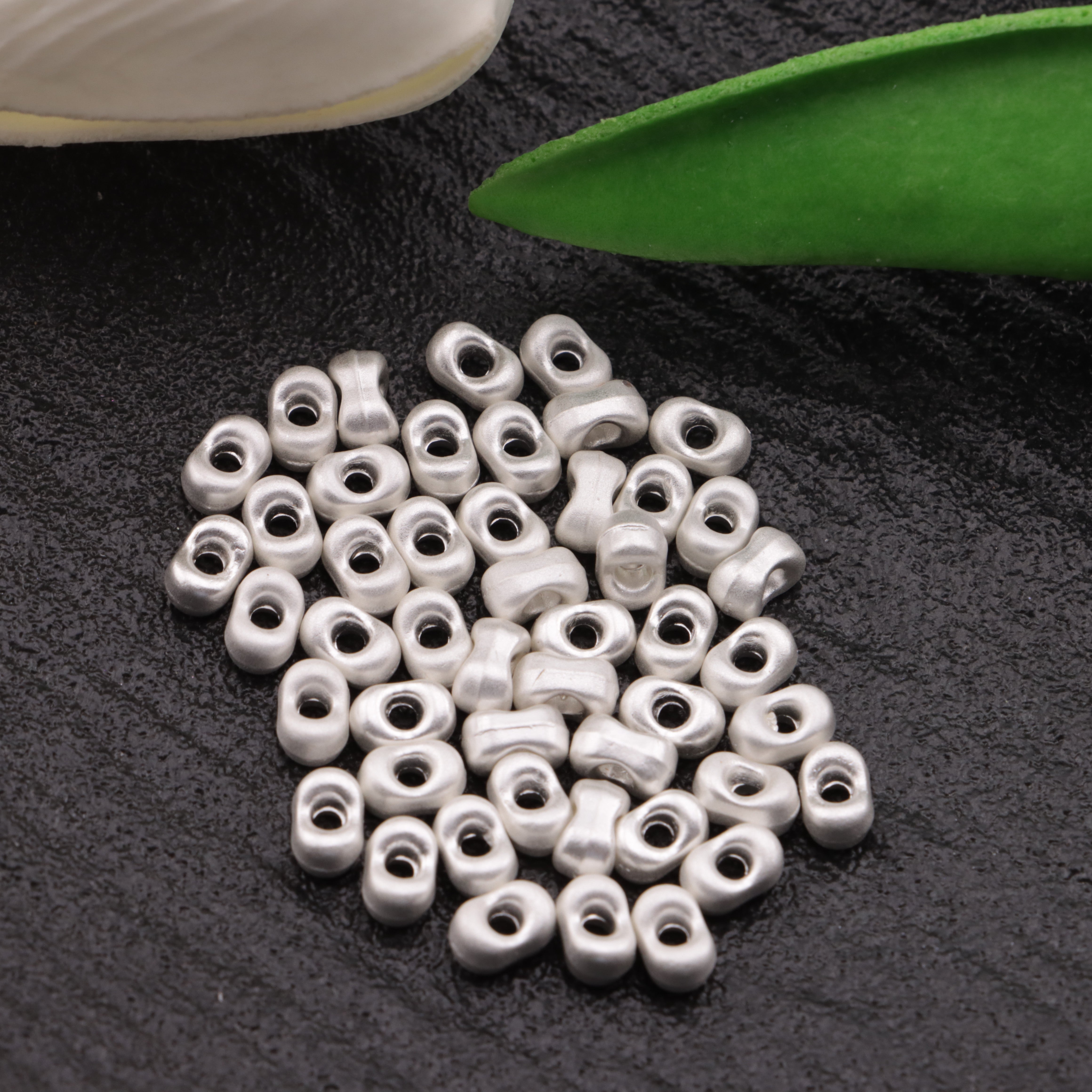 FS3764- 4×6mm Electroplated Silver Metal Peanut Beads