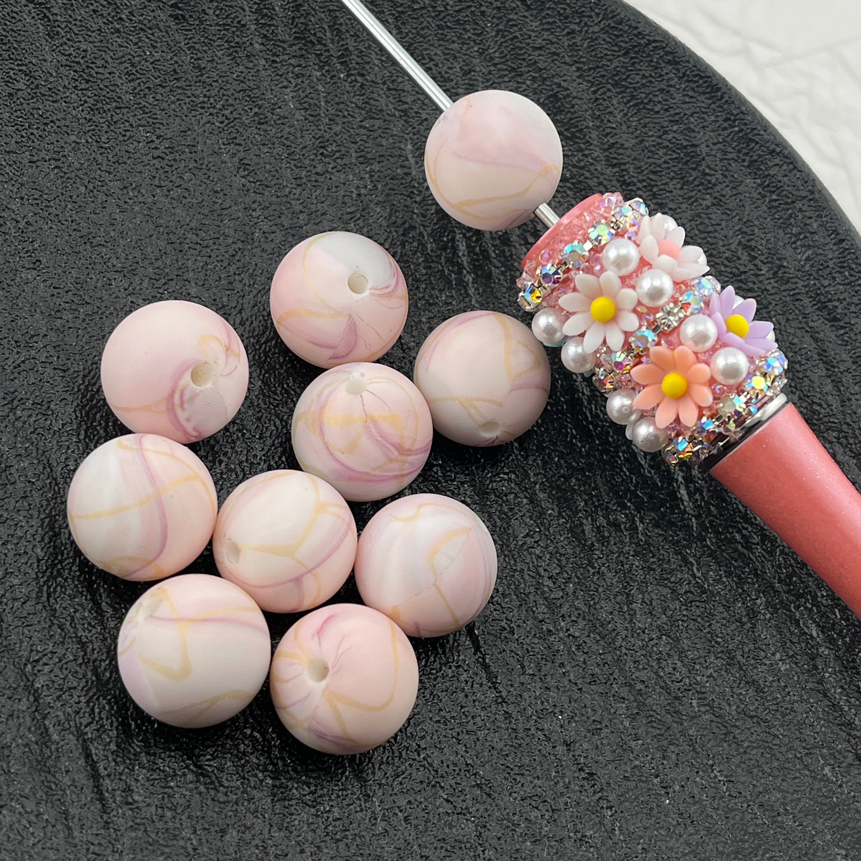 FS2548-15MM Pink Silicone Beads Fit For Beadable Pens