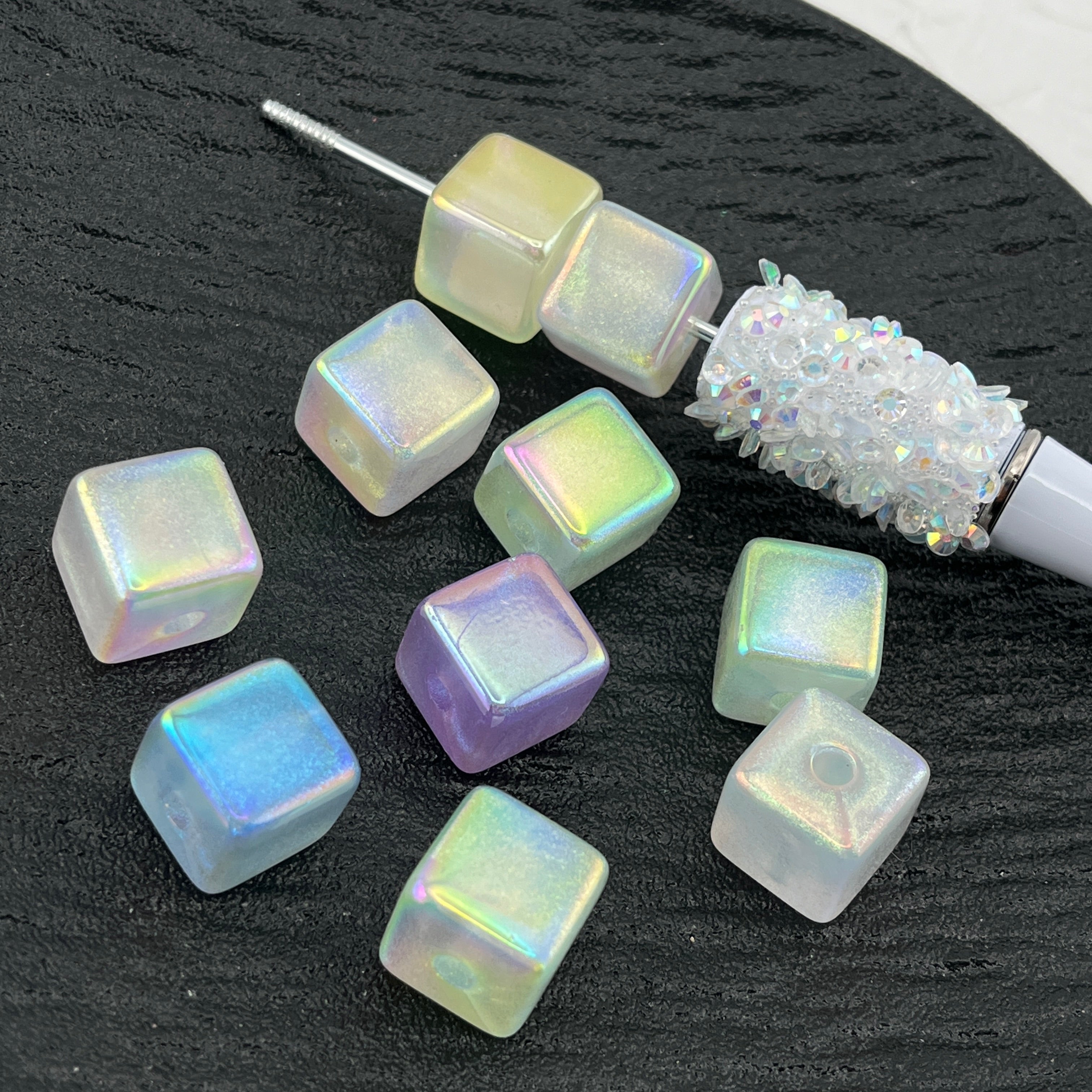 FS2571-14×14mm Random Mixed Color Glitter Cube Acrylic Beads Fit For Beadable Pens