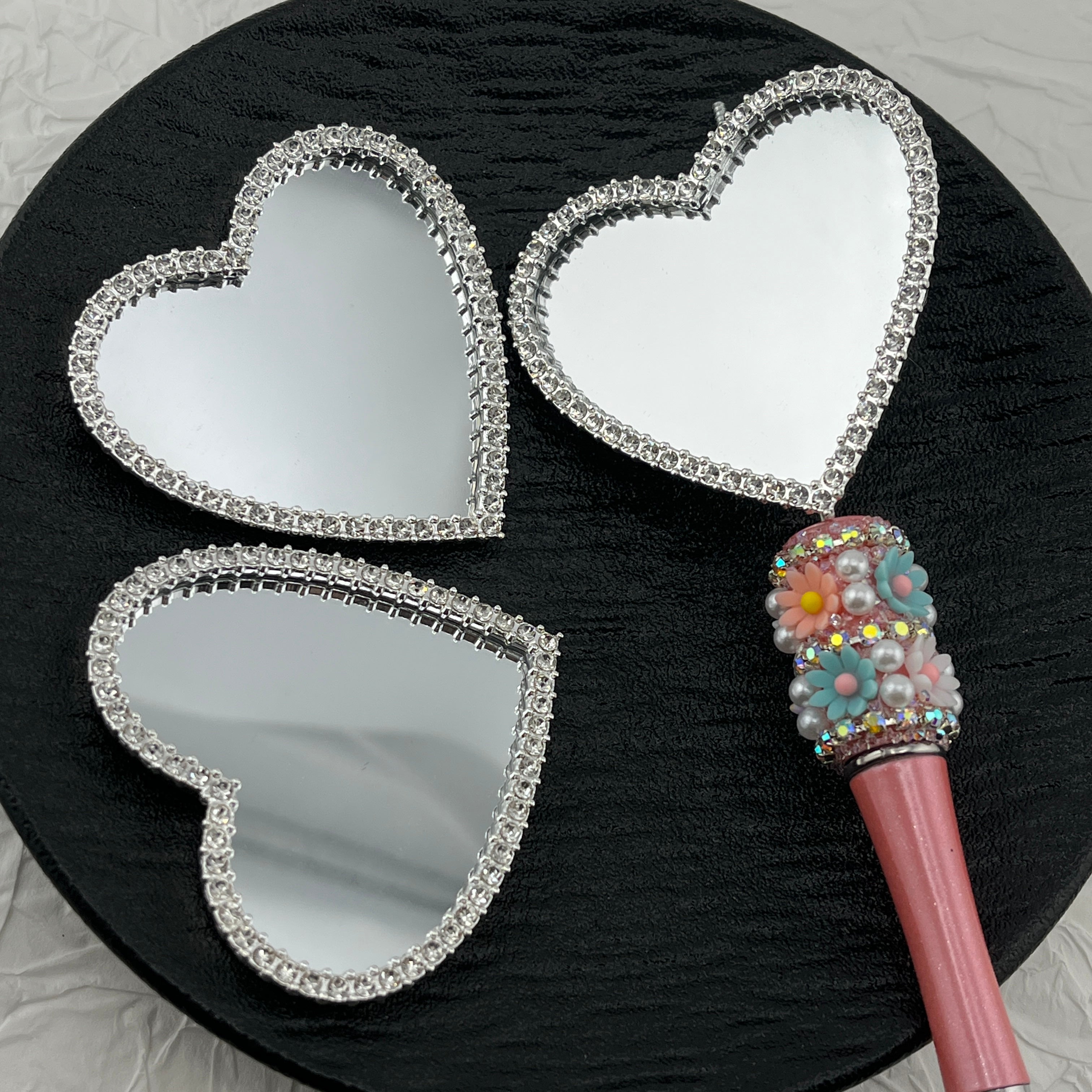 FS2529-56×58mm Sliver Heart Mirror Alloy Patch For Making Fancy Beads