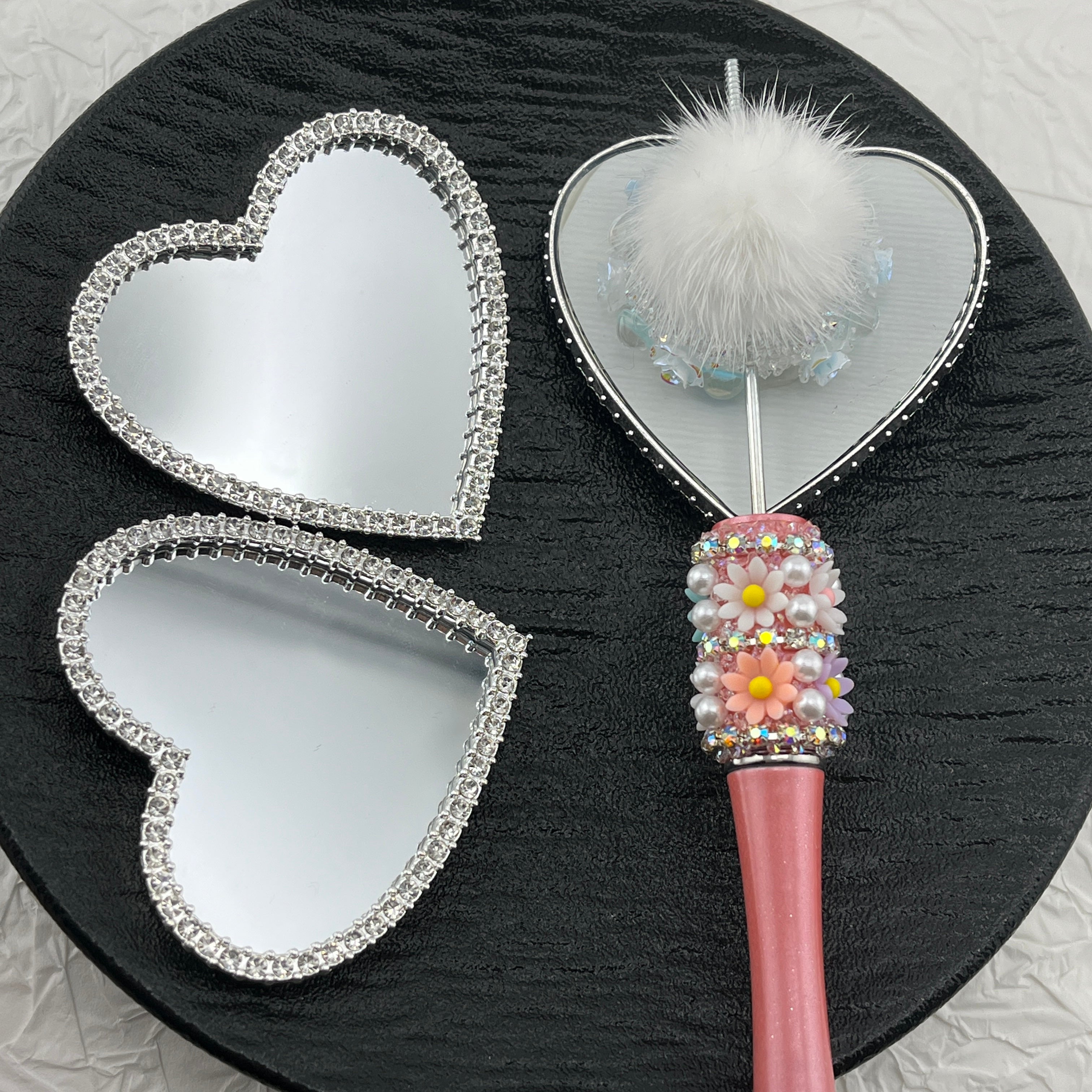 FS2529-56×58mm Sliver Heart Mirror Alloy Patch For Making Fancy Beads