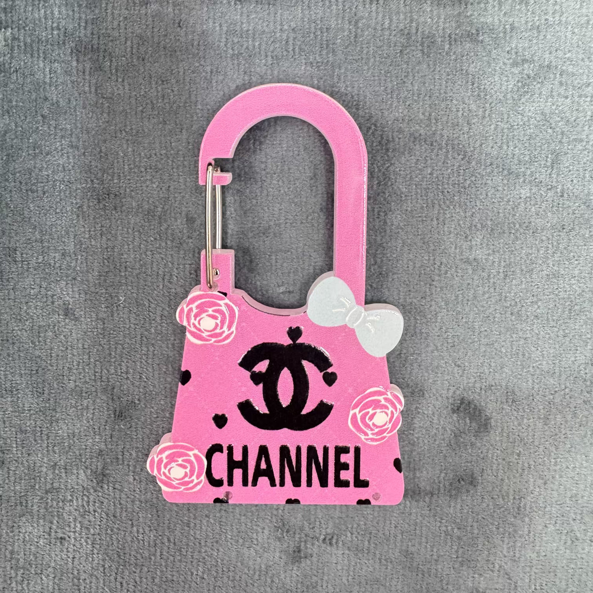 Pink Bag Pattern Acrylic Carabiner, Bow Rose Backpack Charm Hook