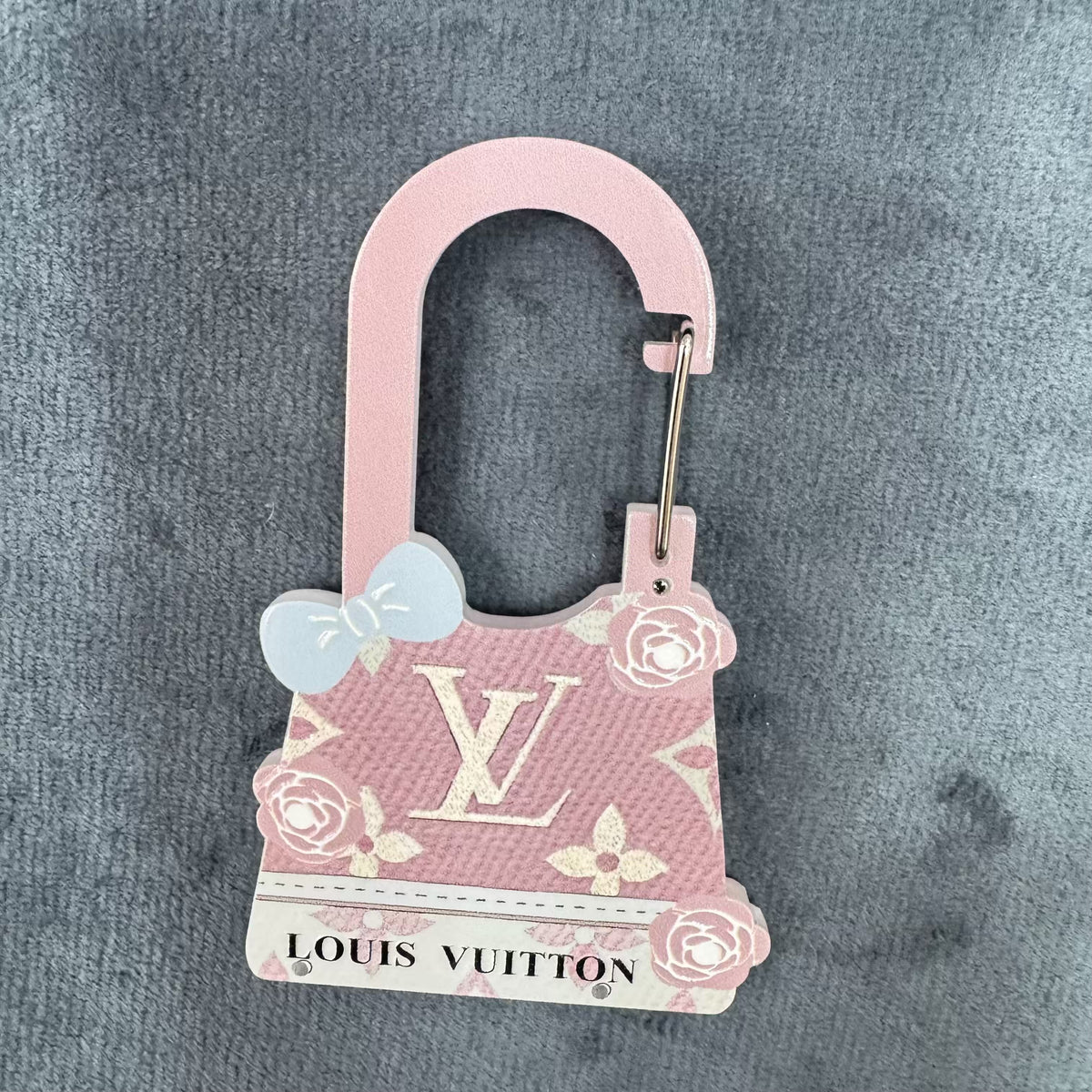 Pink Bag Pattern Acrylic Carabiner, Bow Rose Backpack Charm Hook