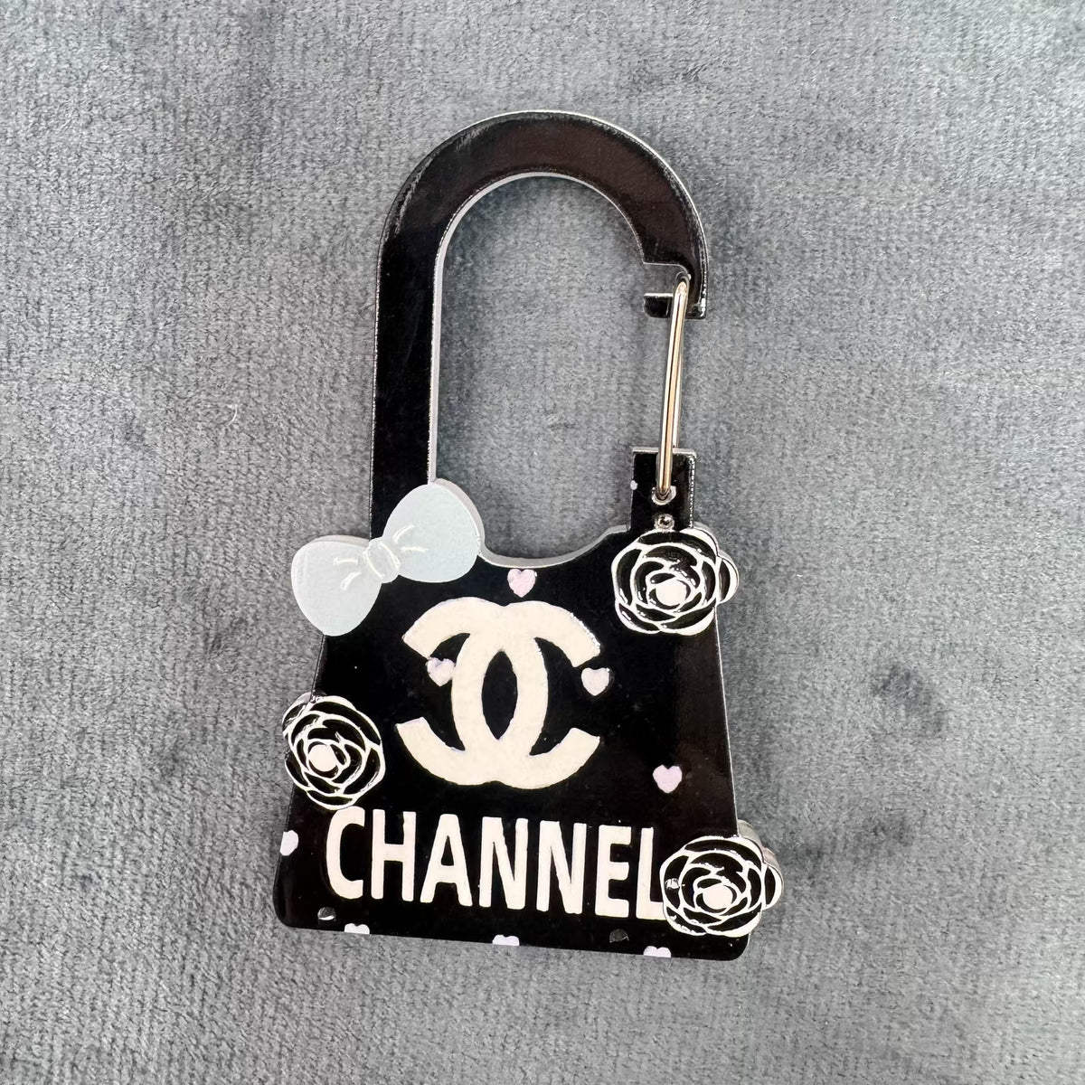 Black Bag Pattern Acrylic Carabiner, Bow Rose Backpack Charm Hook