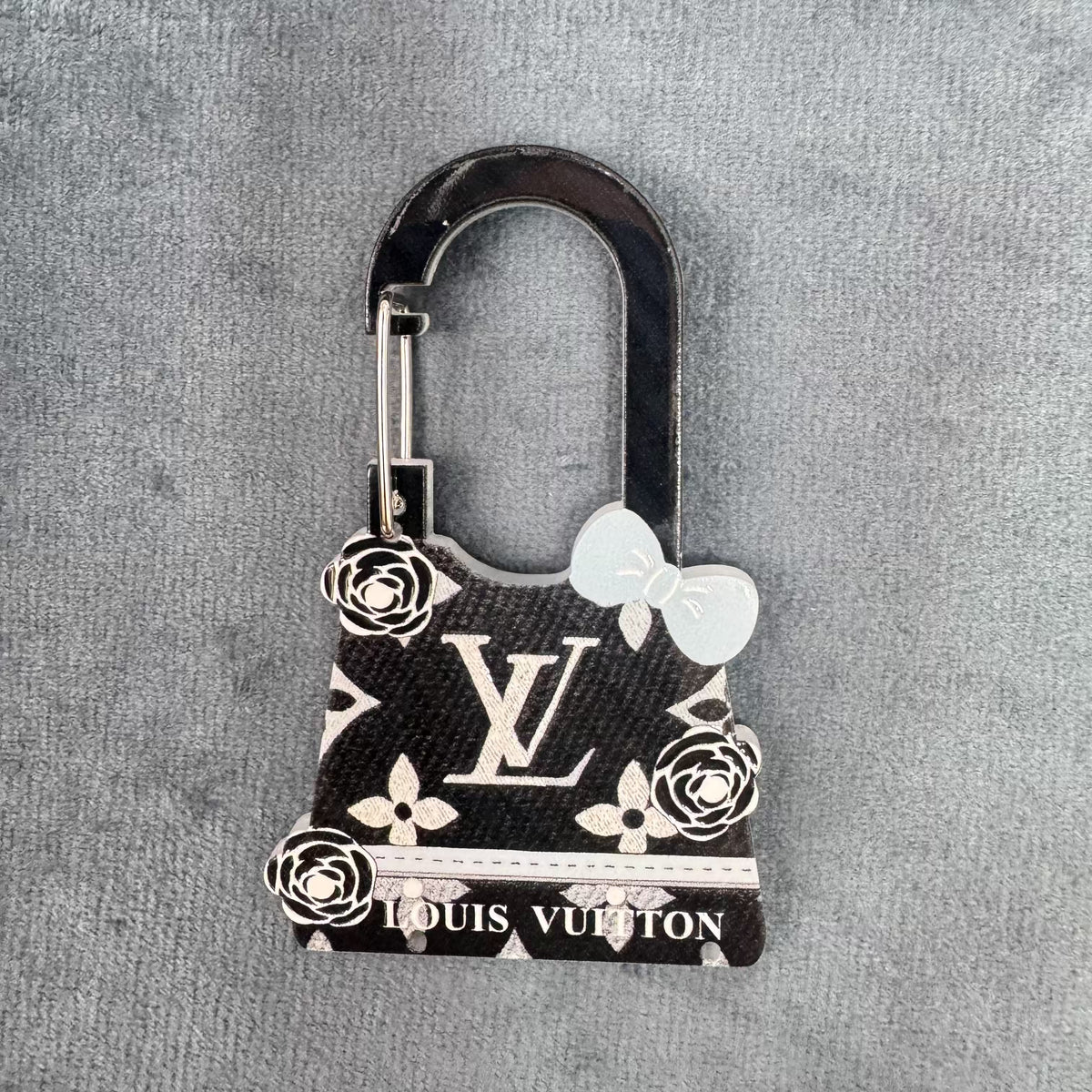 Black Bag Pattern Acrylic Carabiner, Bow Rose Backpack Charm Hook