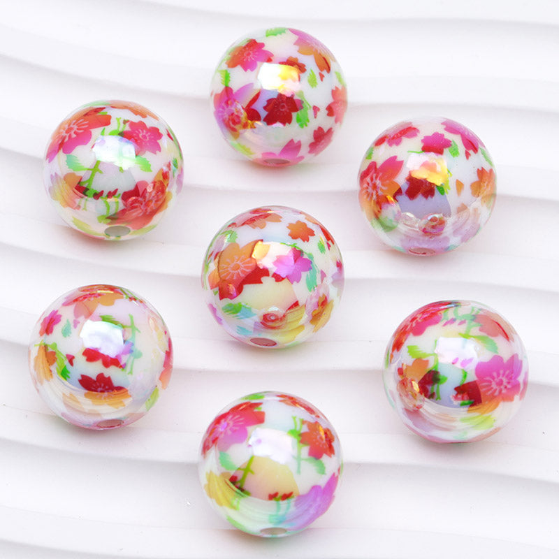 FS4393- 16mm Red Flower Printed Acrylic Beads