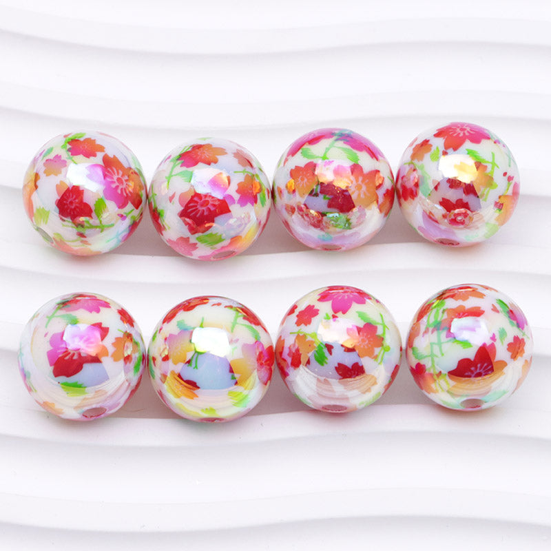 FS4393- 16mm Red Flower Printed Acrylic Beads