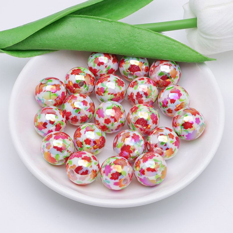 FS4393- 16mm Red Flower Printed Acrylic Beads