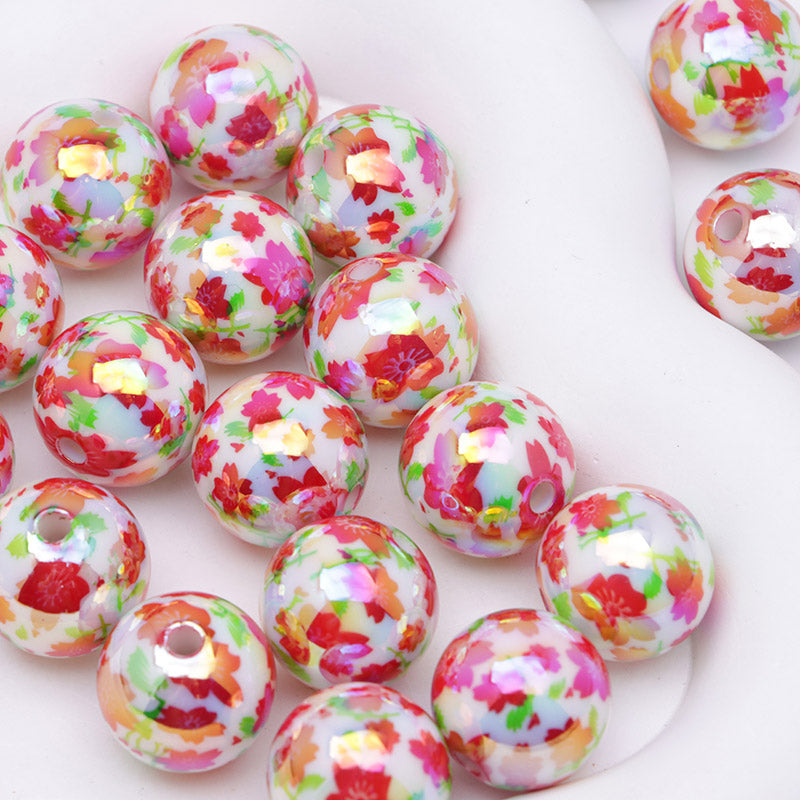 FS4393- 16mm Red Flower Printed Acrylic Beads