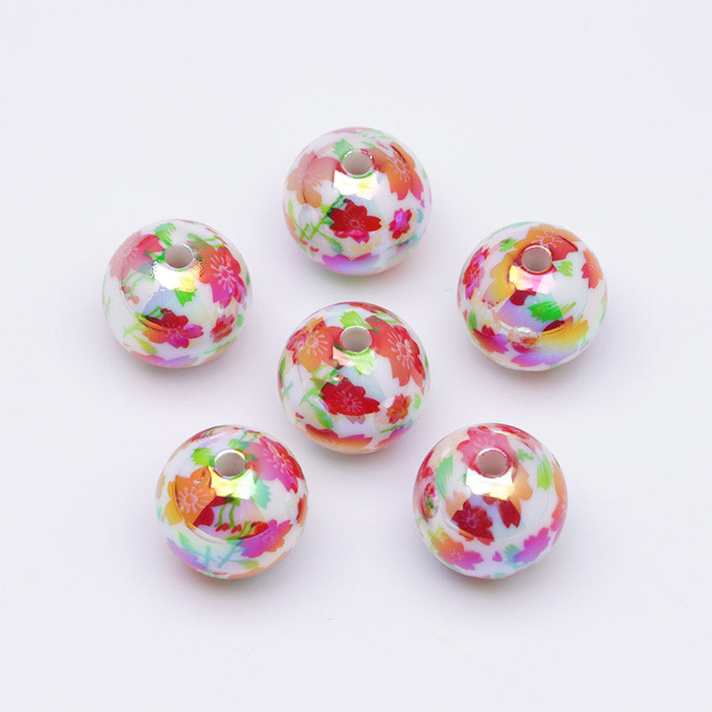 FS4393- 16mm Red Flower Printed Acrylic Beads