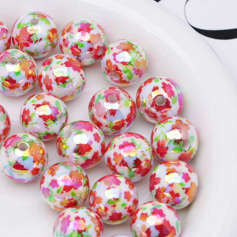 FS4393- 16mm Red Flower Printed Acrylic Beads