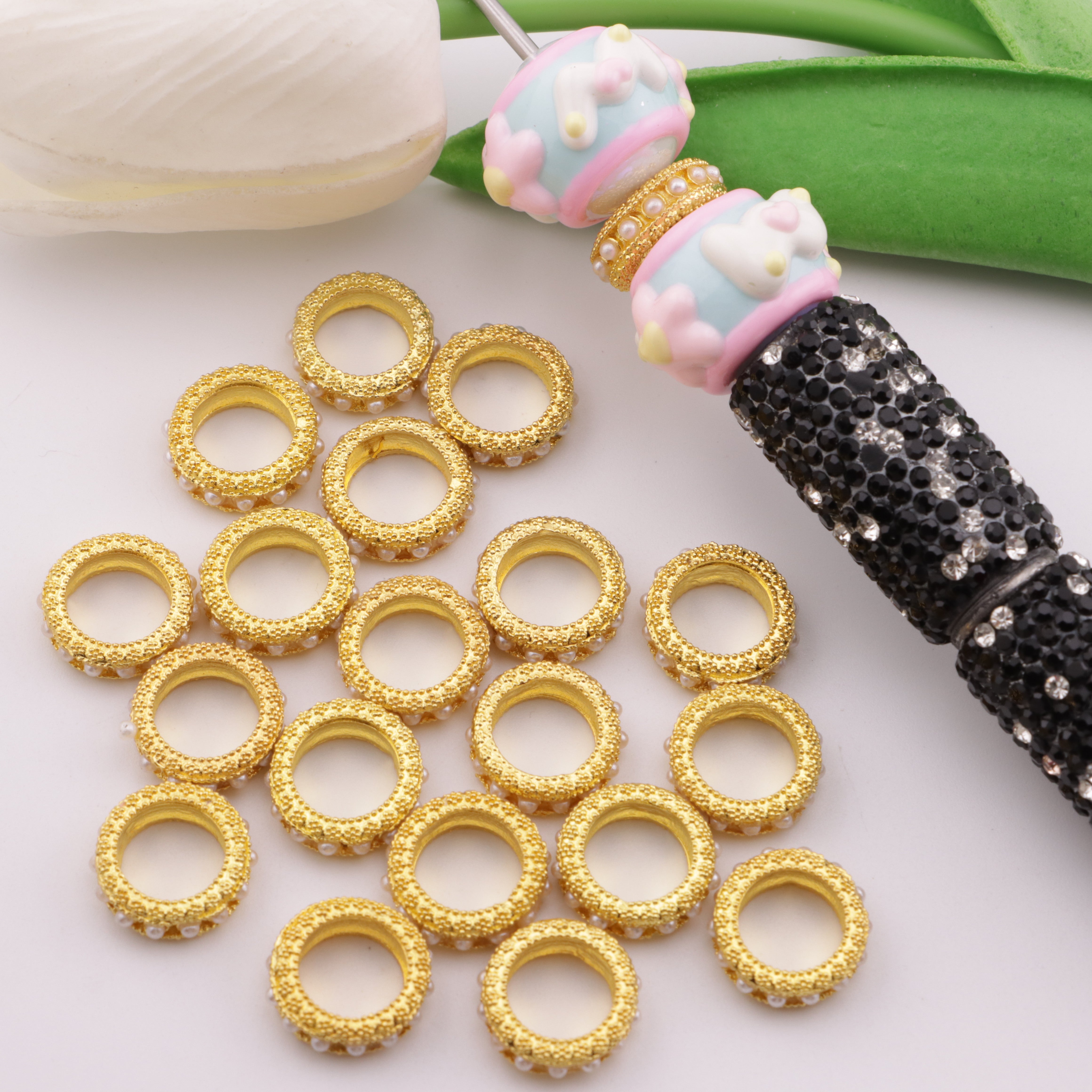FS4562- 14mm Inlaying Pearl, Inlaid Pearl Metal Spacers