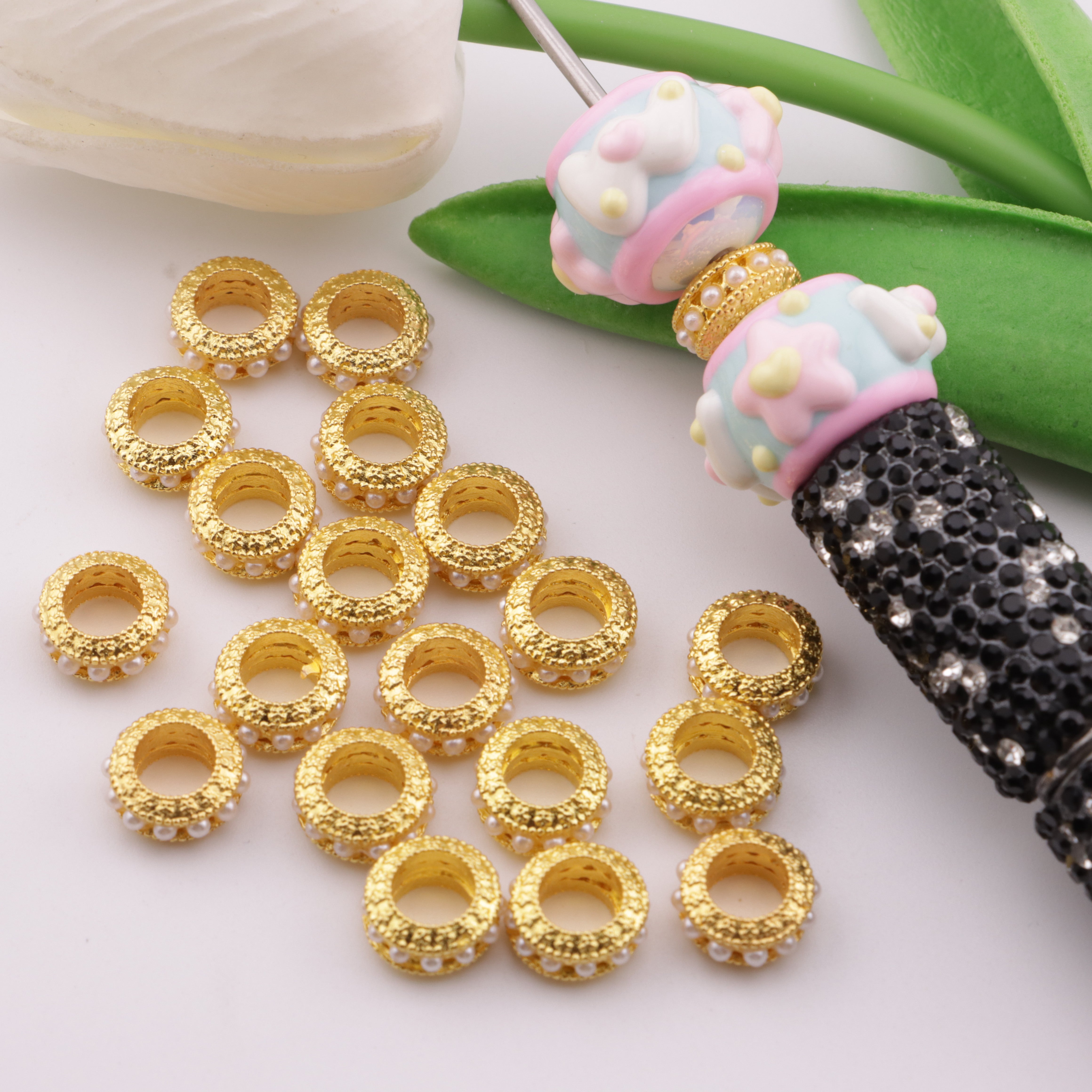 FS4559- 10mm Inlaying Pearl, Inlaid Pearl Metal Spacers