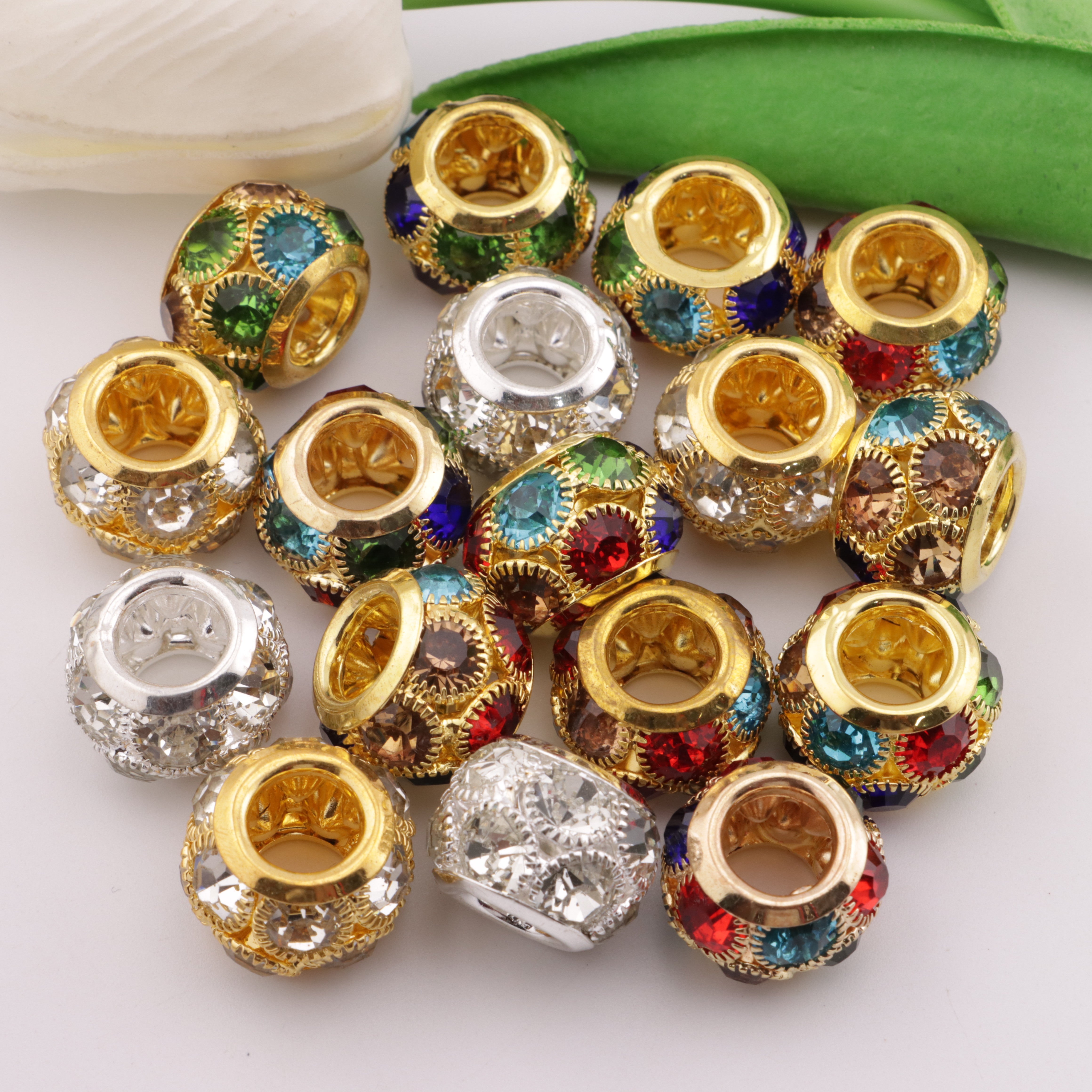 FS5442- 18mm Alloy Spacer Beads With Diamonds