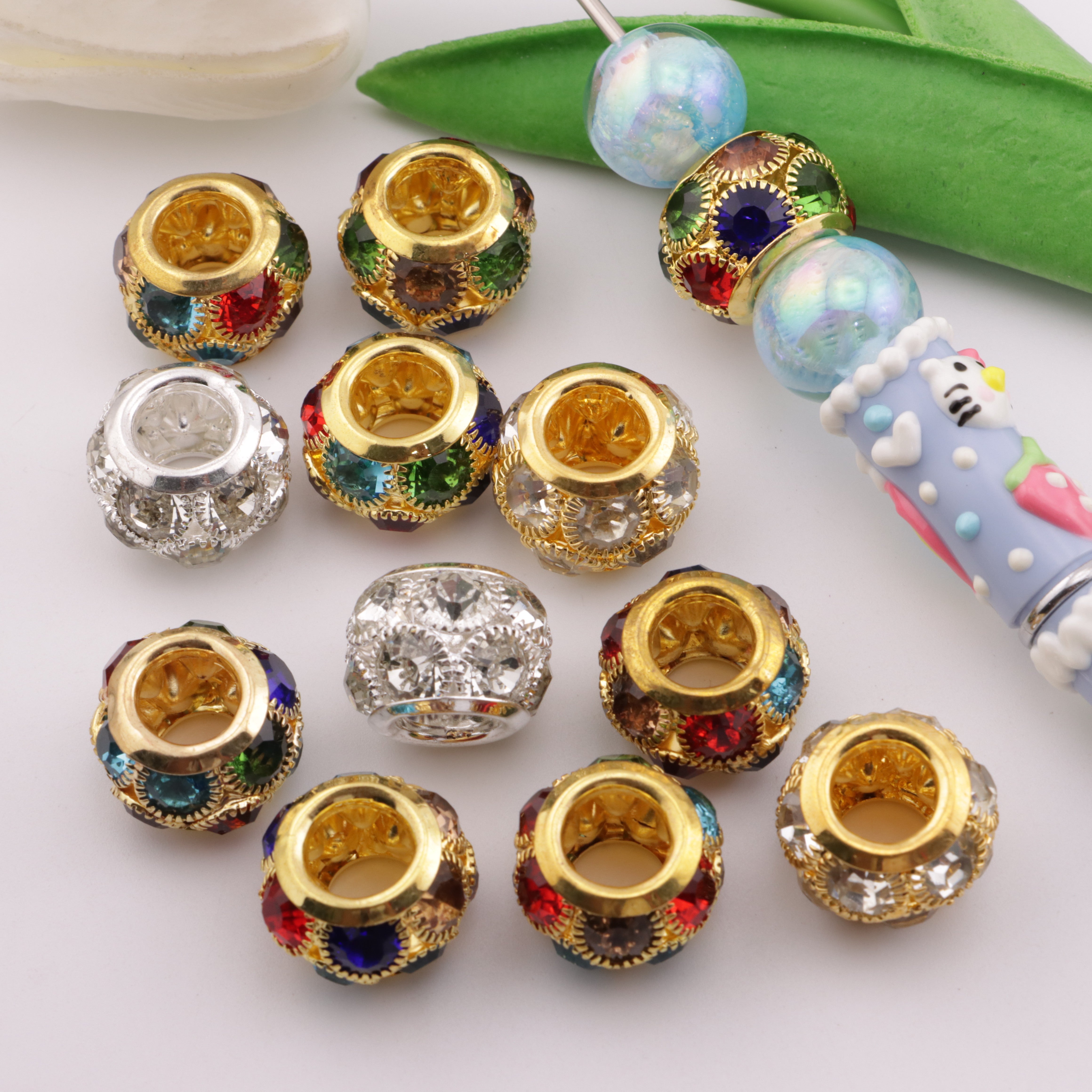 FS5442- 18mm Alloy Spacer Beads With Diamonds