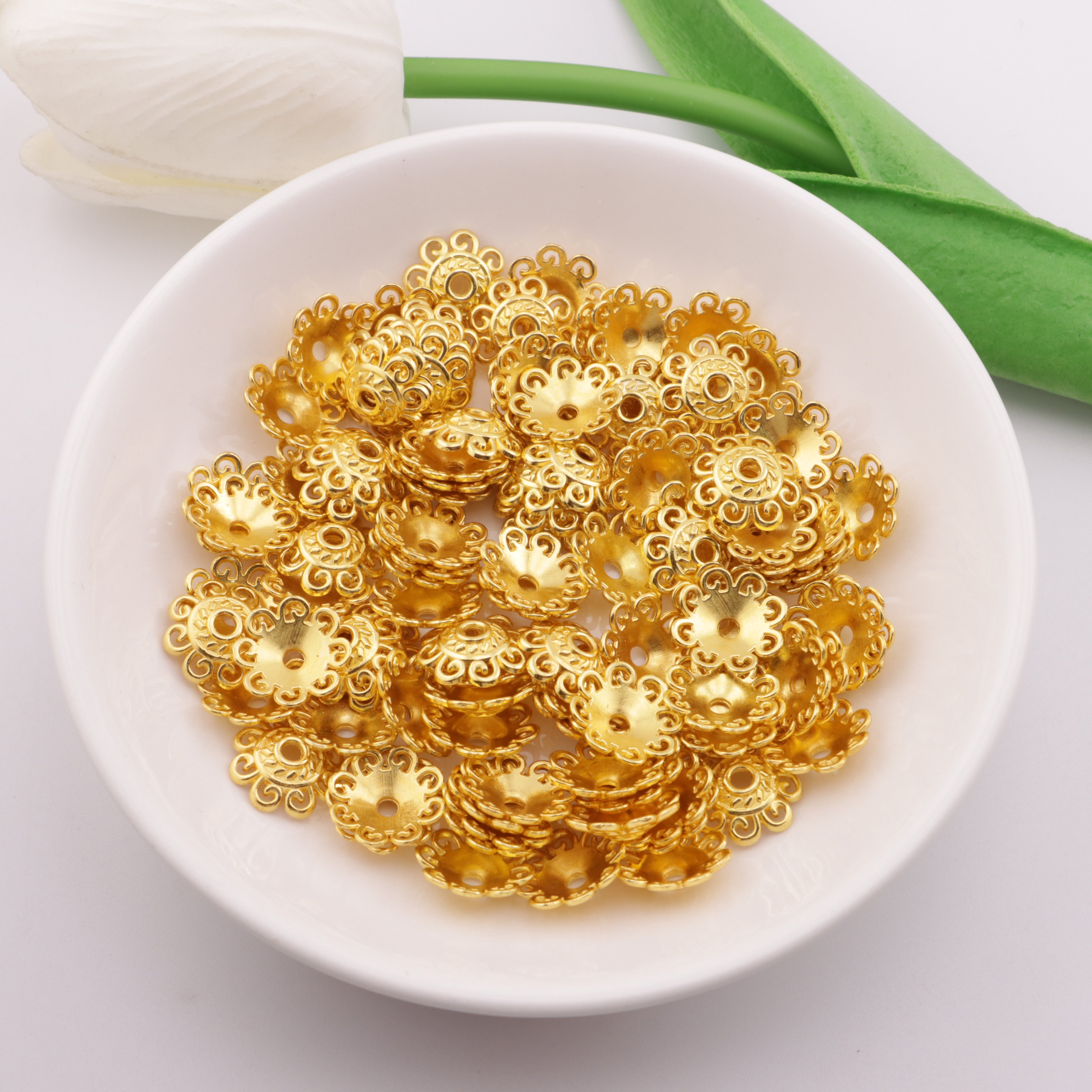 FS3485- 10mm Golden Flower Holder Separator Beads (Pen Can Pass Through)