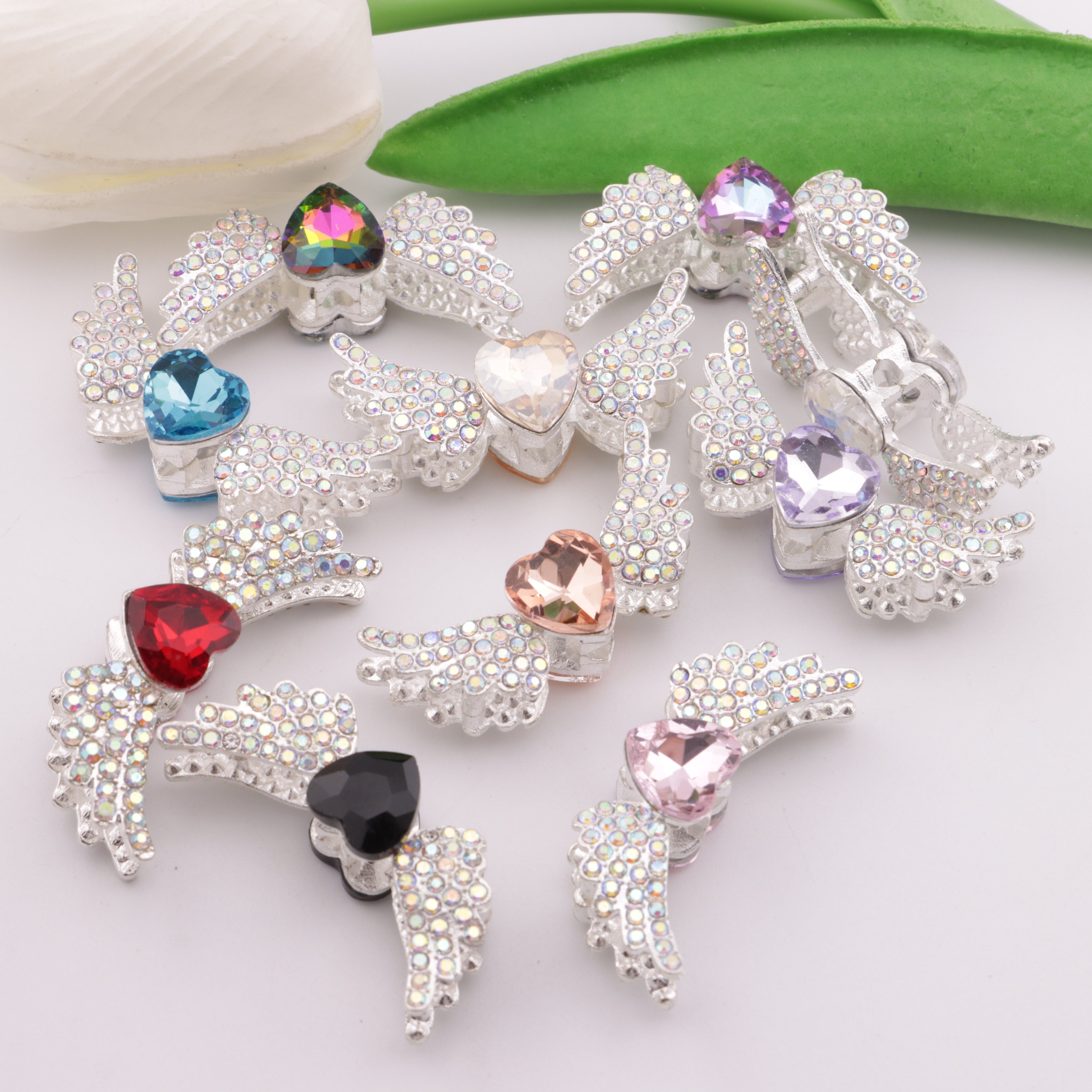 FS5758- 36*15Mm Heart Angel Wings Metal Beads, Love - Shaped Angel Wings Alloy Beads, Fit For Pen
