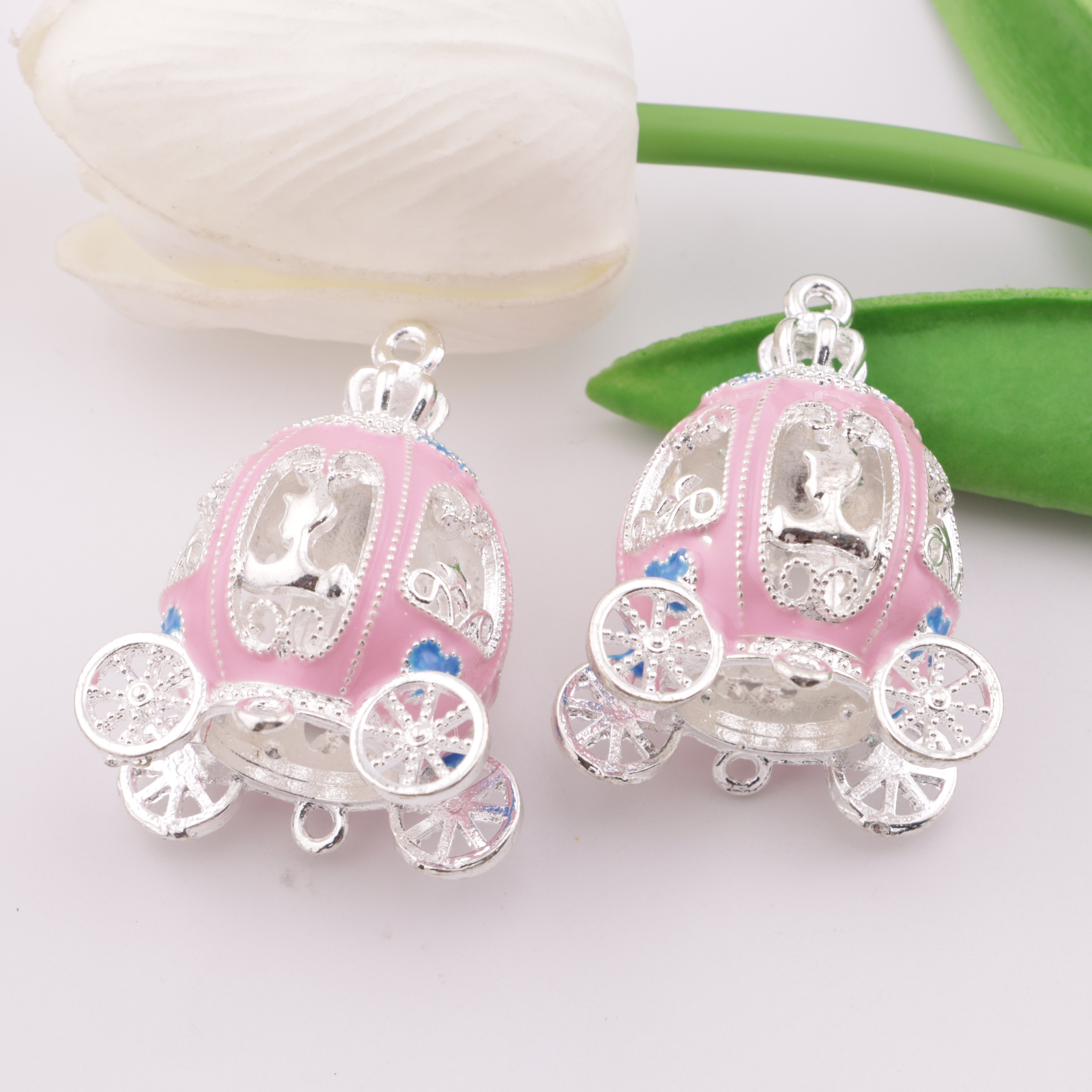 FS4859- 40×30mm Pink Pink Pumpkin Car Alloy Pendant (Without Battery)