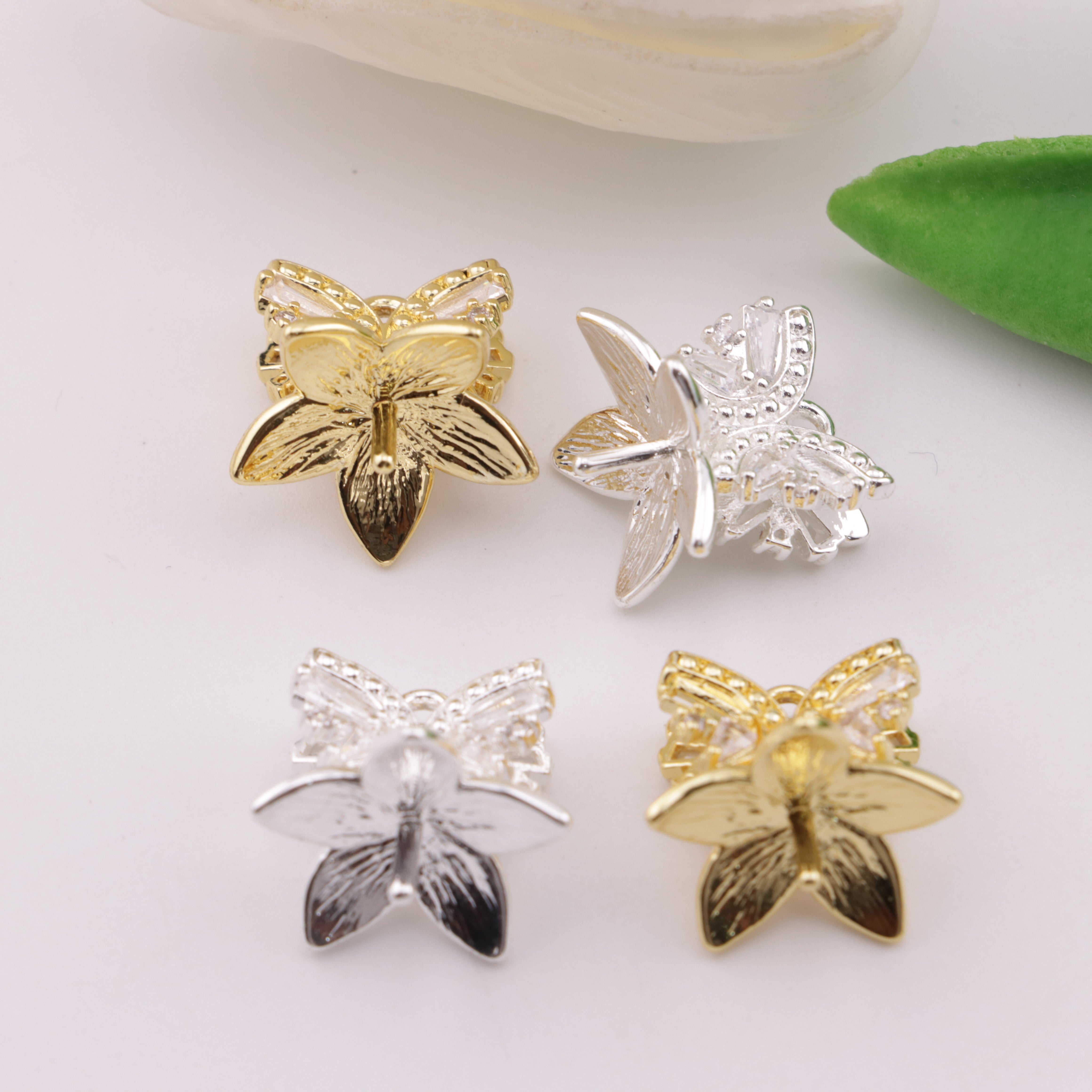 FS5289- Double Butterfly Pin Zircon Diamond Double-Sided Butterfly Pendant Pin - Compatible With Semi-Holed Beads Below 25mm