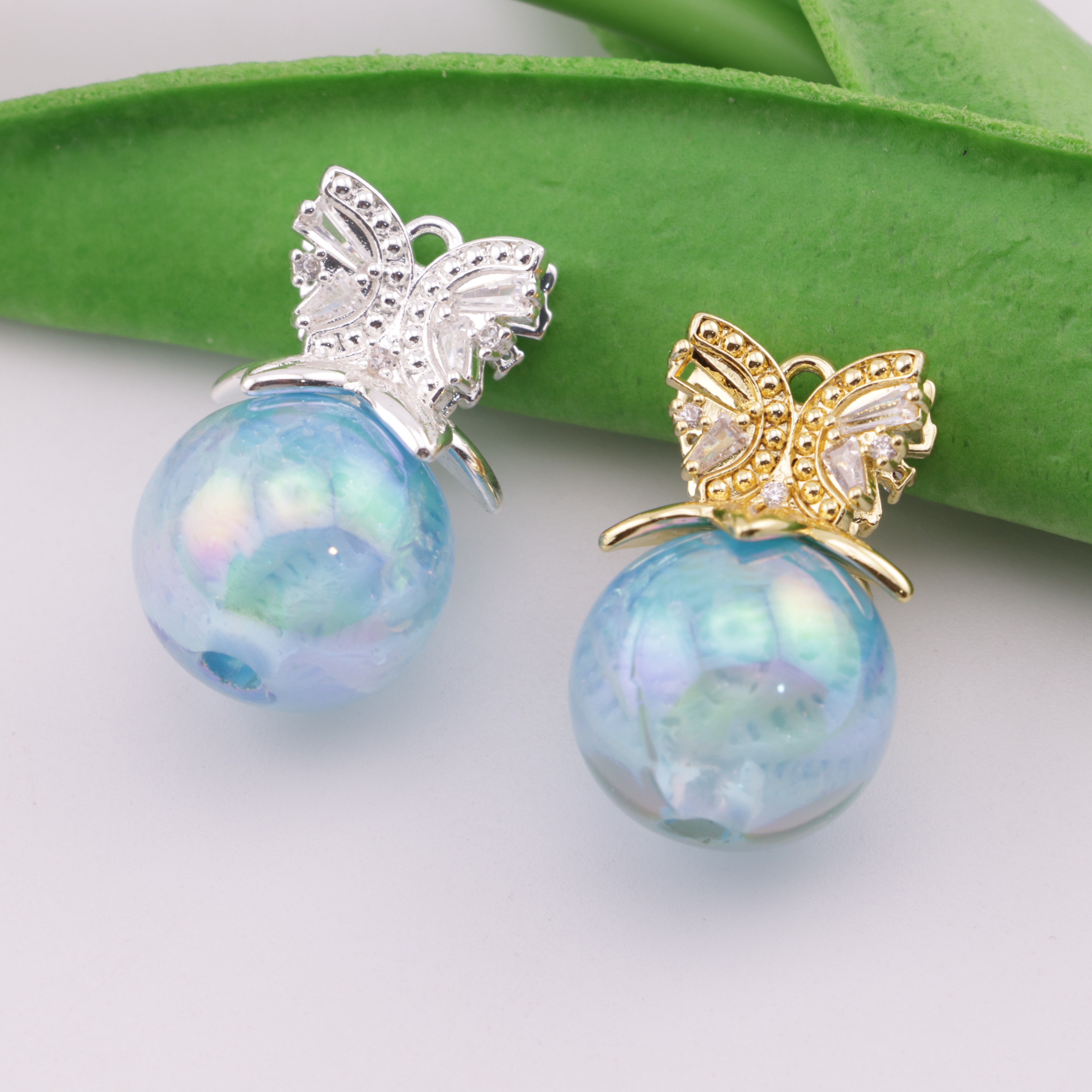 FS5289- Double Butterfly Pin Zircon Diamond Double-Sided Butterfly Pendant Pin - Compatible With Semi-Holed Beads Below 25mm