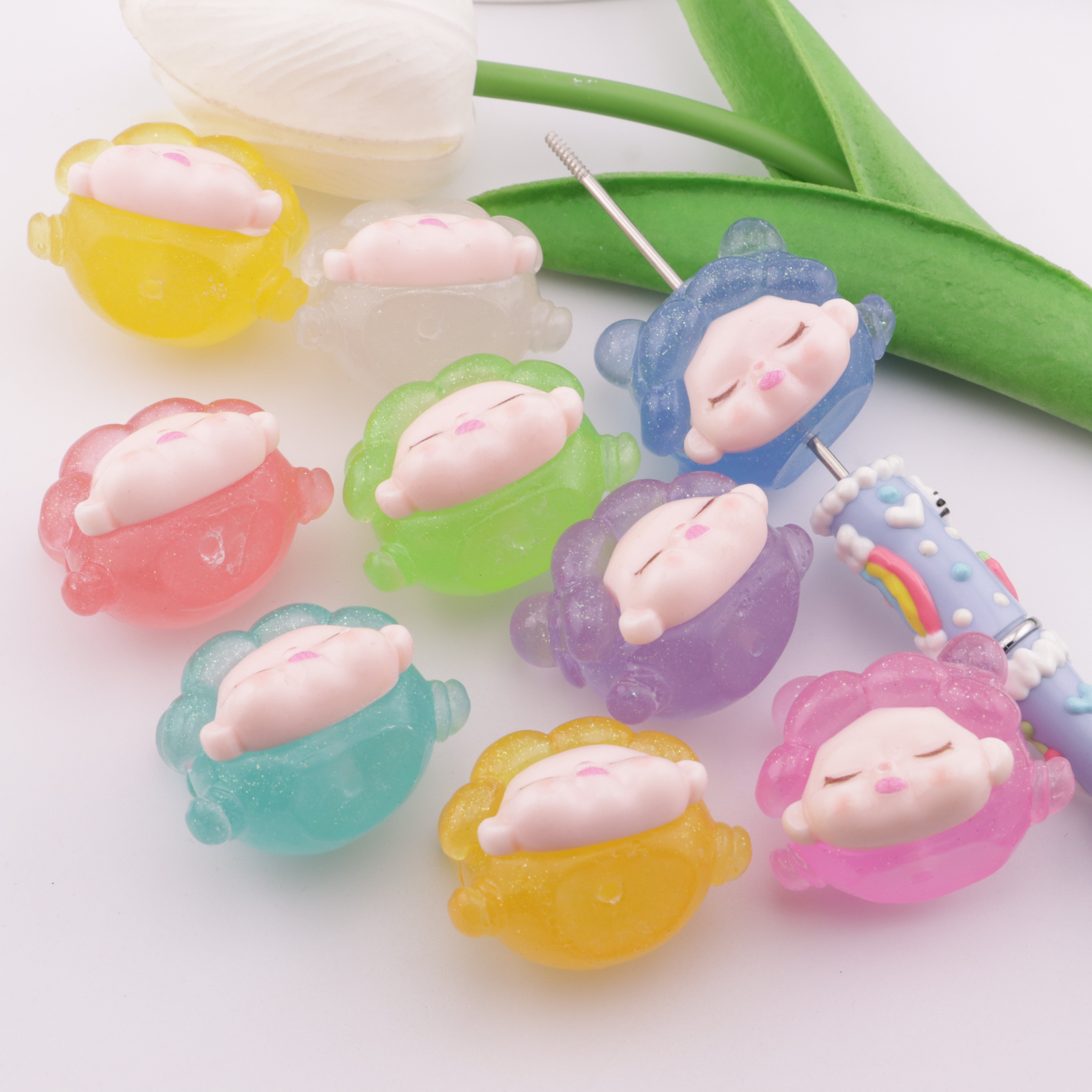 FS3092- Each Set Of Glow-In-The-Dark Little Girl Beads Contains Nine Pieces