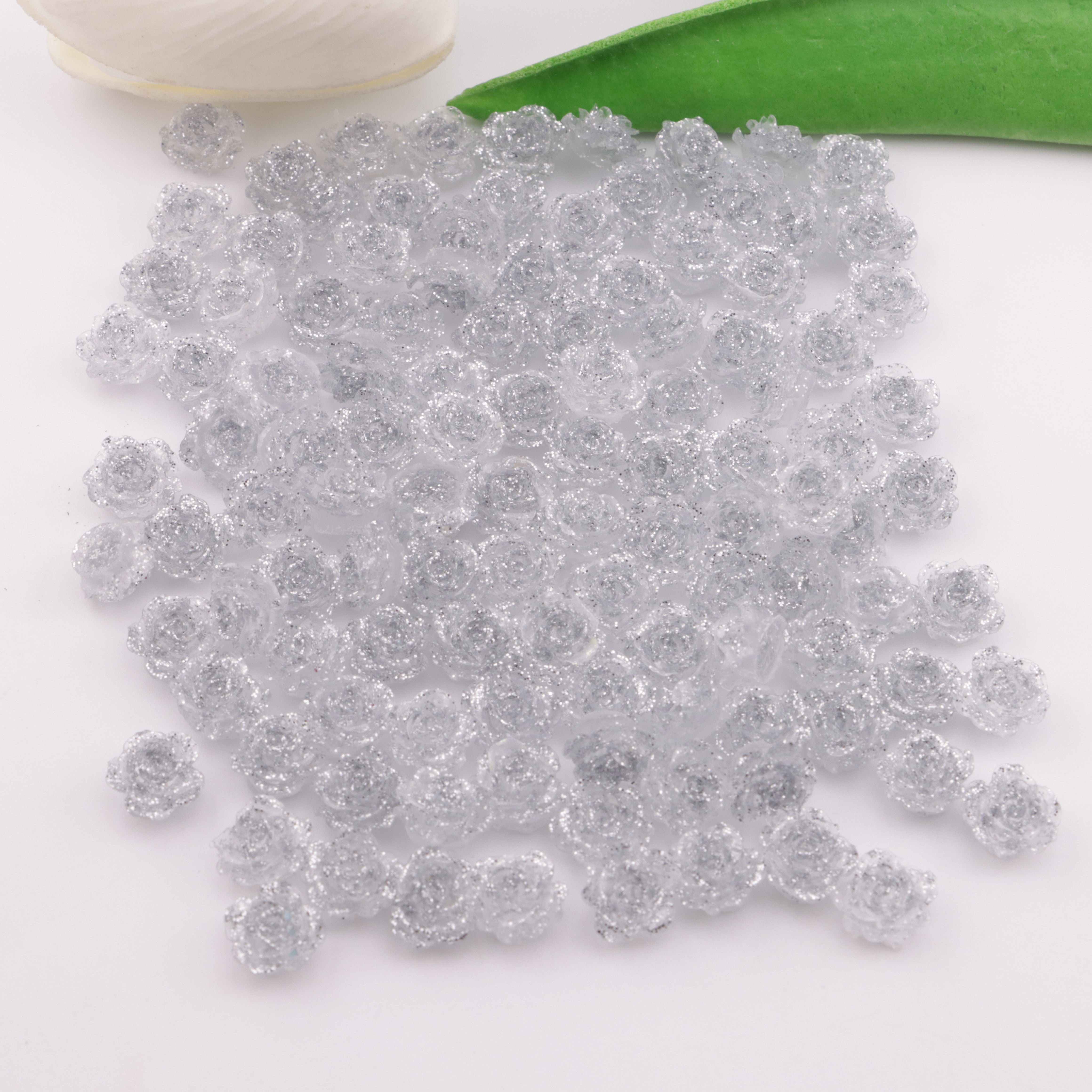 FS5471- 10mm Gray Fine Glitter Soft Flower Charms Soft Flower Patches Luminous