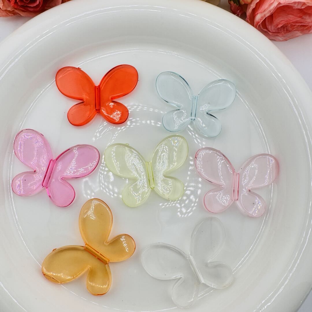 FS10948-About 33×43mm Clear Mixed Color Butterfly Based Acrylic Beads