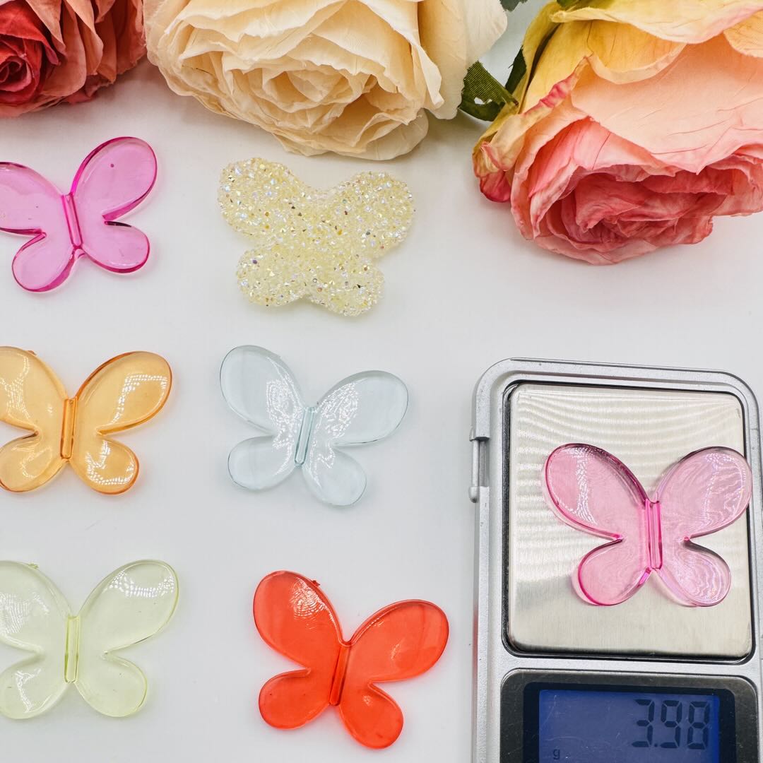 FS10948-About 33×43mm Clear Mixed Color Butterfly Based Acrylic Beads