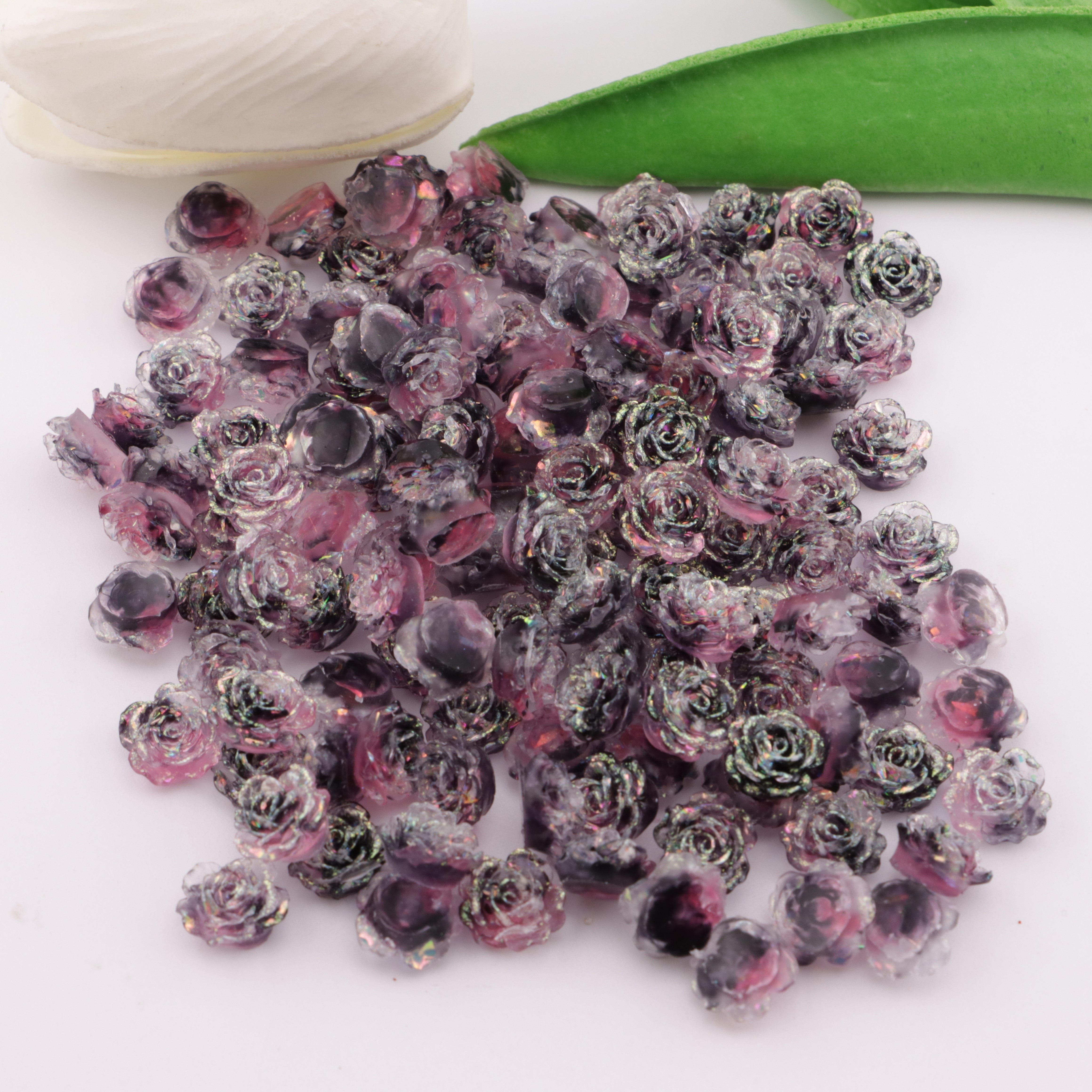 FS5457- 10mm Glitter, Soft Flower Charms Soft Flower Patches