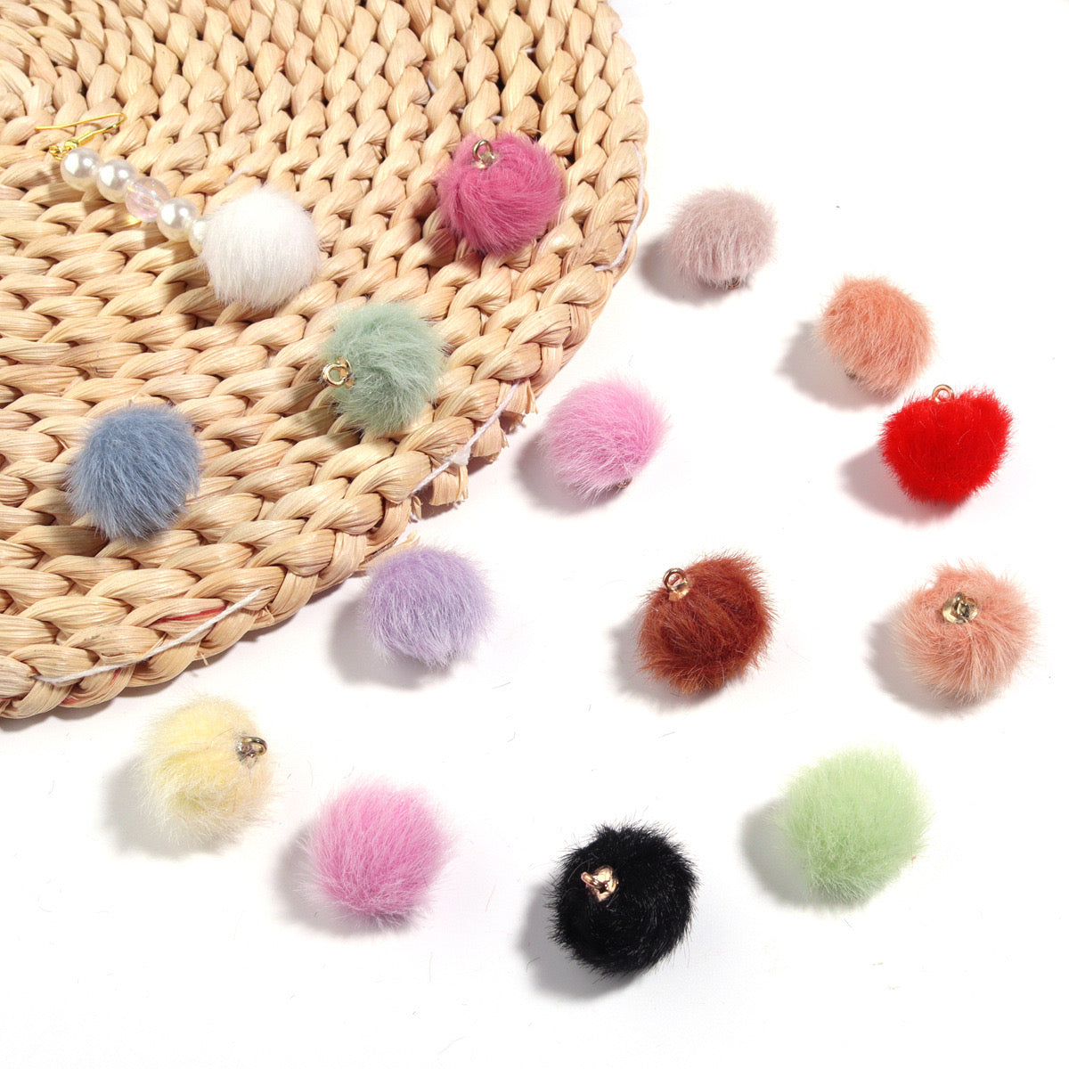 16MM Mixed Color Imitation Mink Plush Beads For Making Car Hangers