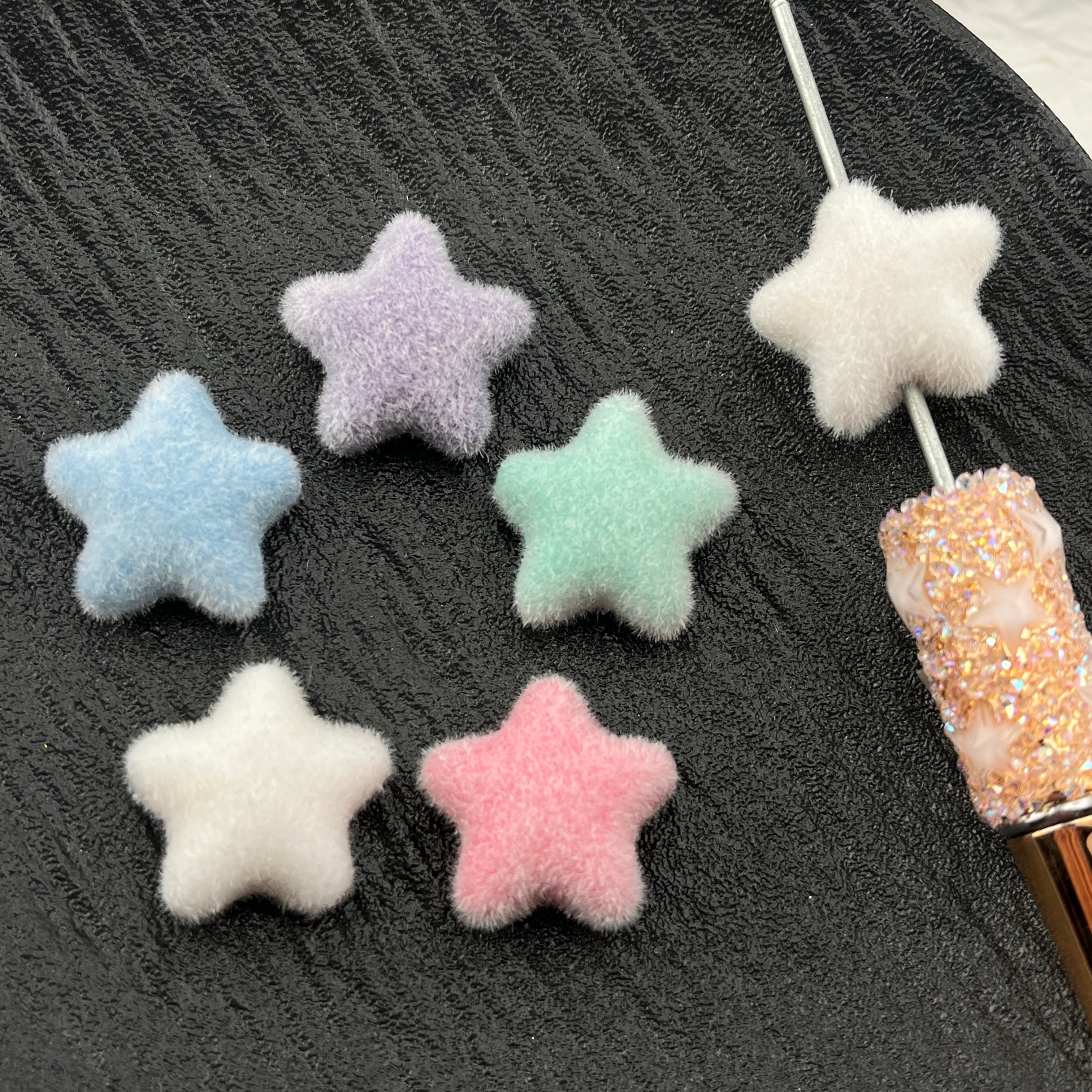 FS2767-22MM 10PCS Frocked Star Acrylic Beads Fit For Beadable Pens