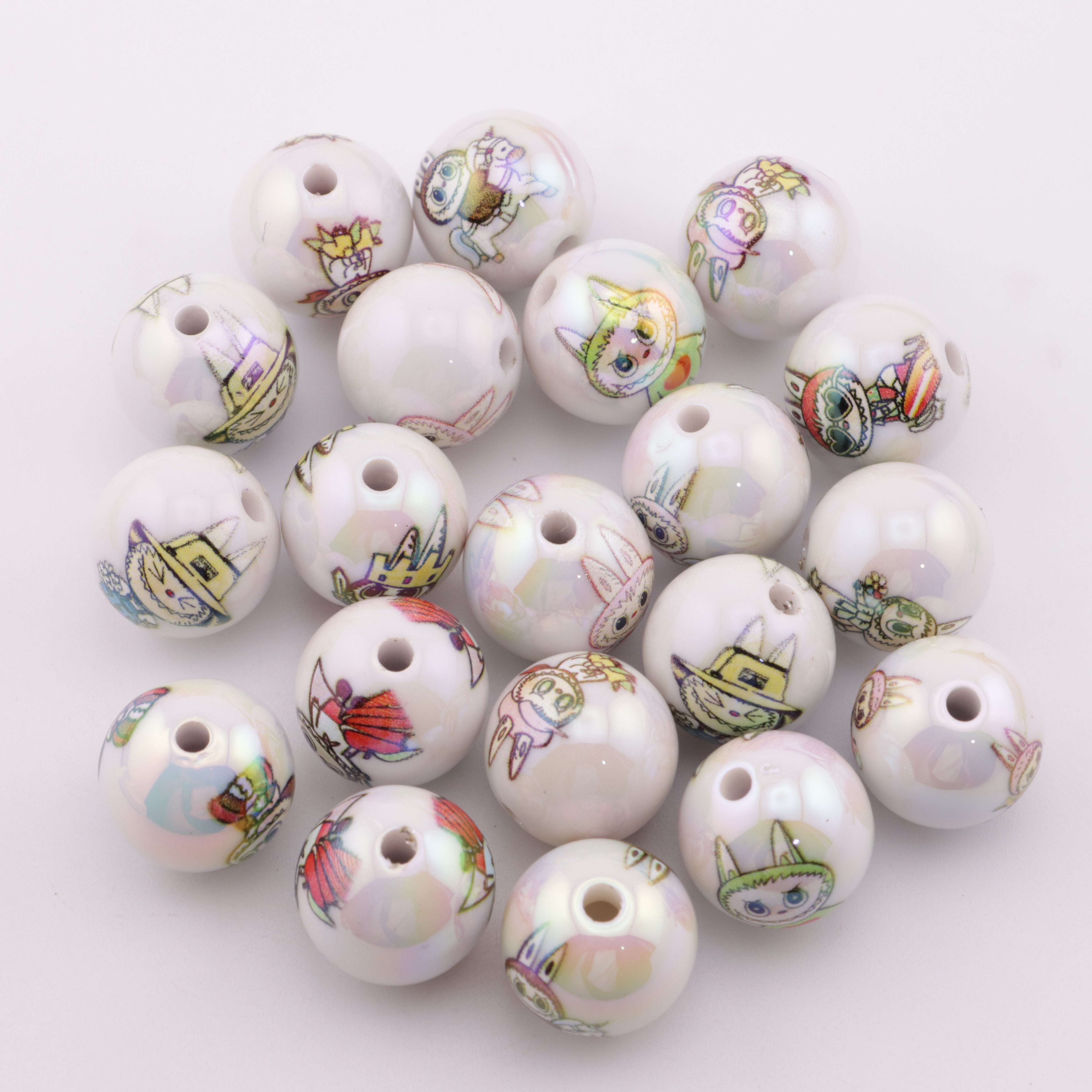 FS5805- 16mm Solid White Labubu Printed Acrylic Beads