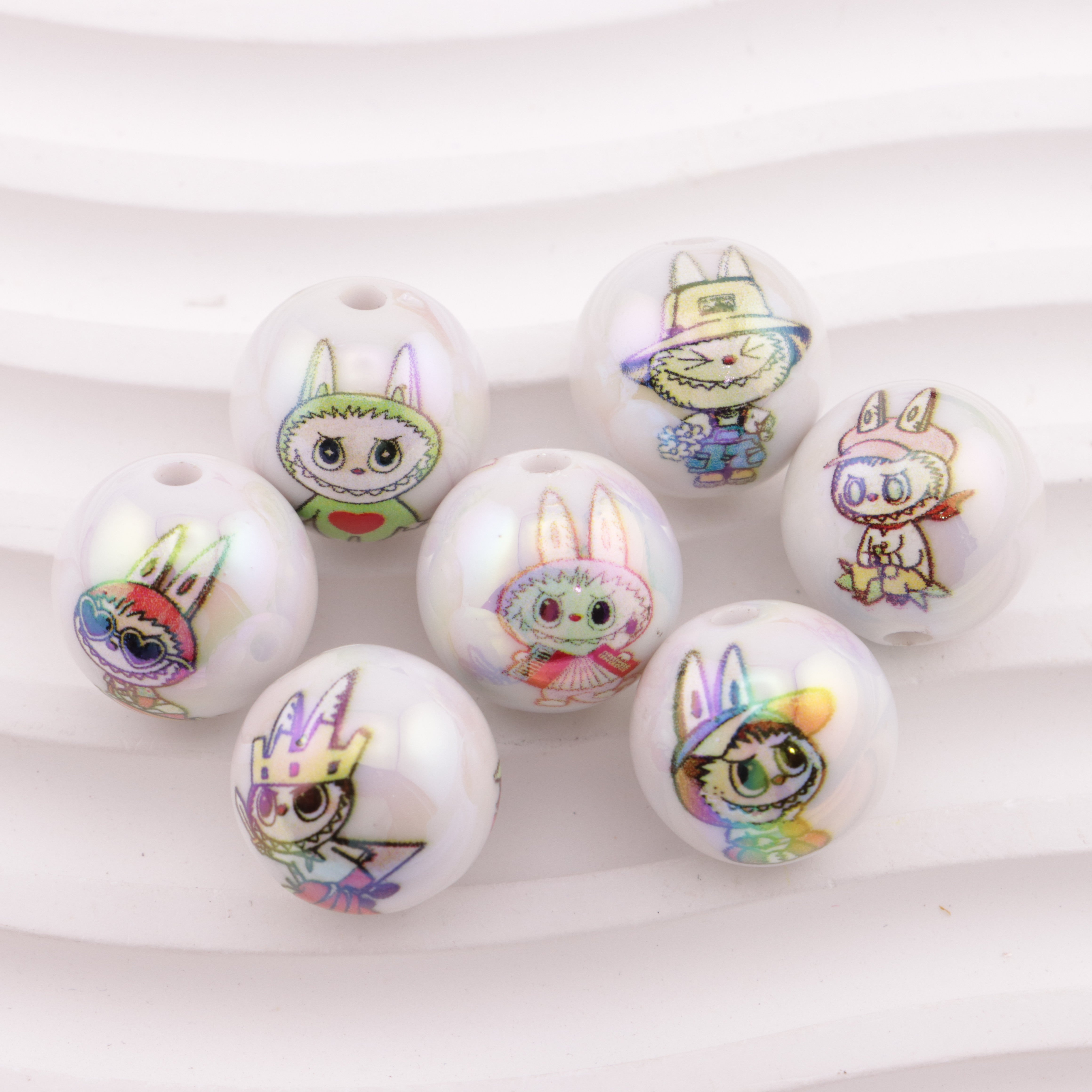 FS5805- 16mm Solid White Labubu Printed Acrylic Beads