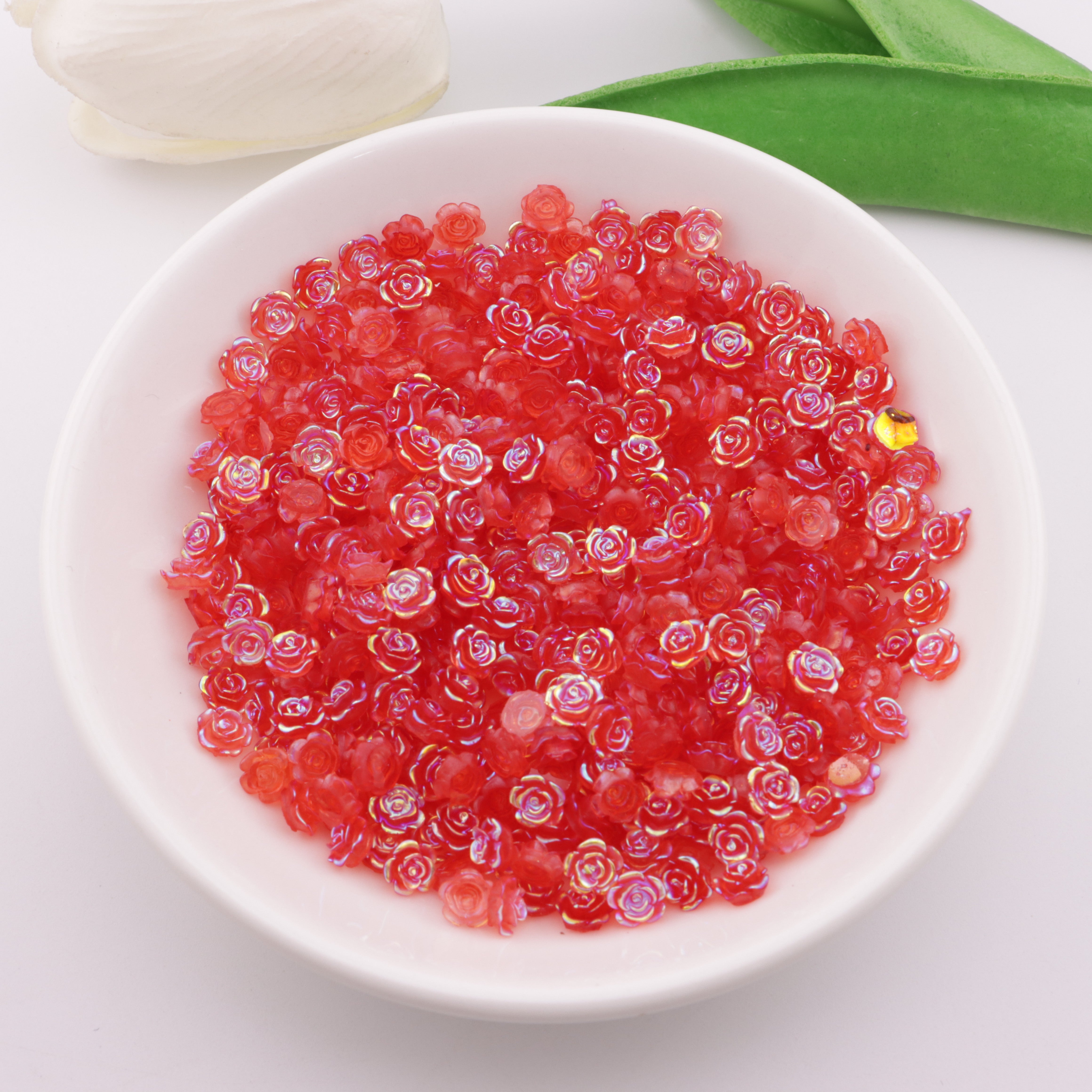 FS3616- 6mm Clear Red Rose Charms Transparent Red Roses