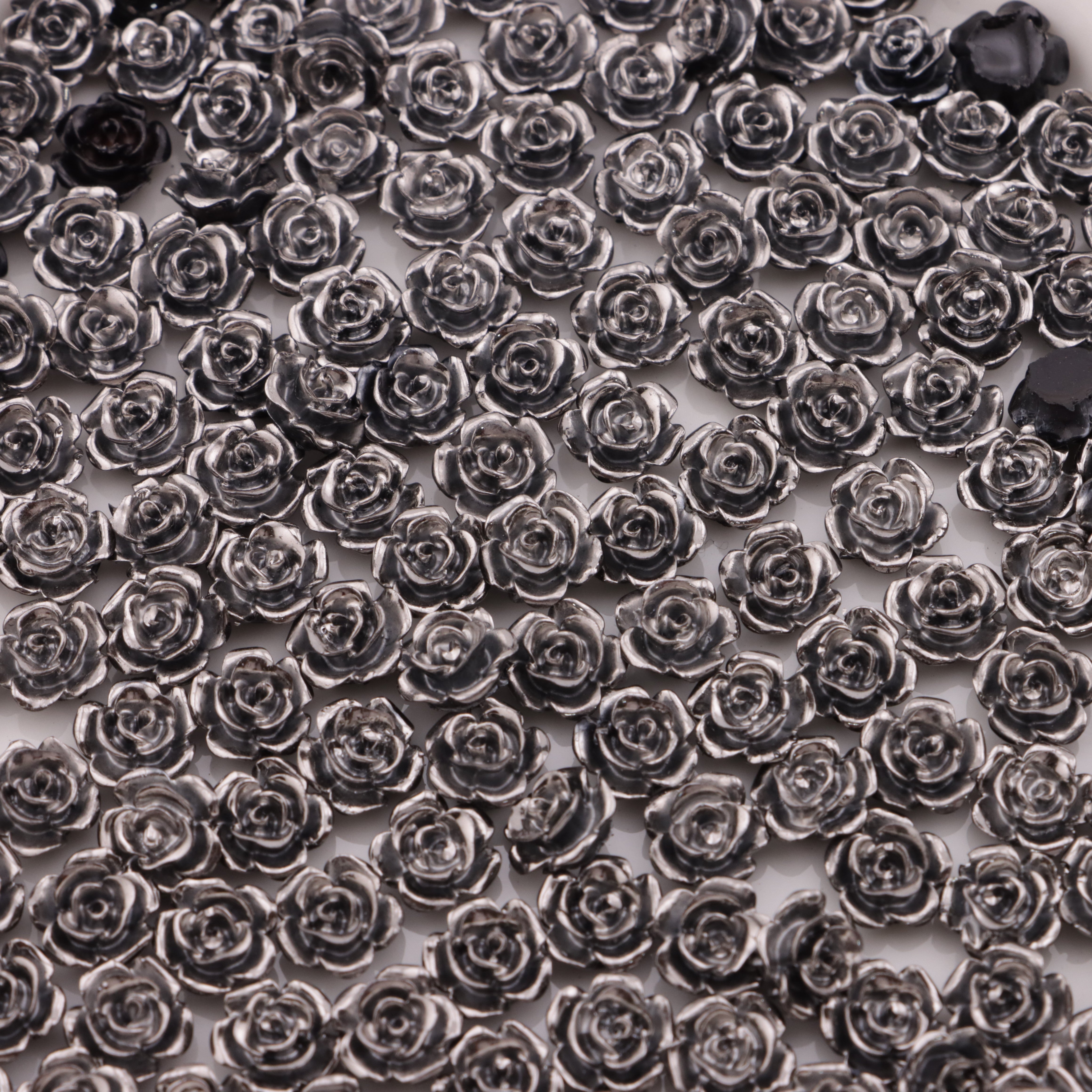 FS3660- 8mm Silver Black Rose Flower Charms Silver Black Rose Flower